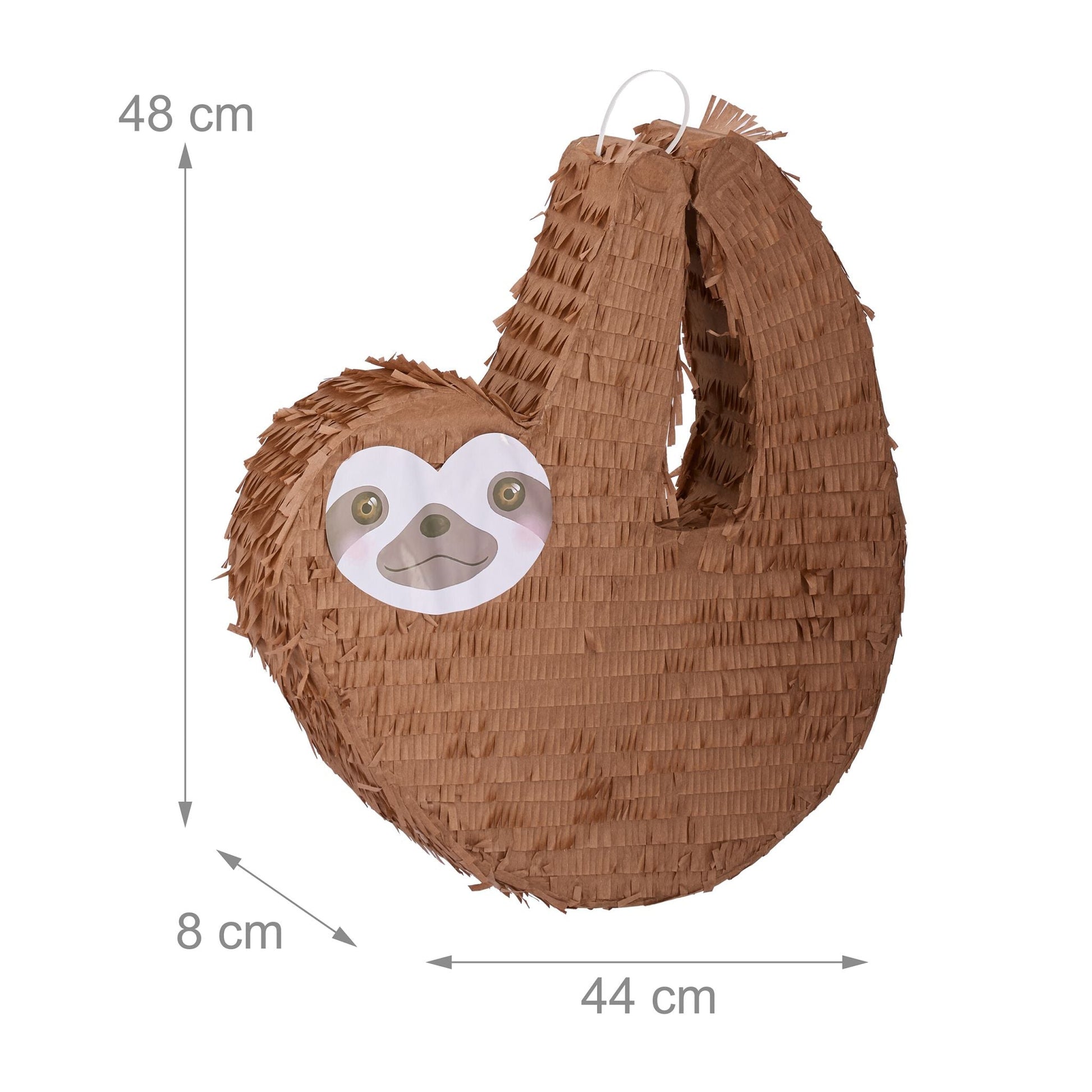 Pinata Faultier mit Stab und Maske Weiss-Braun von Relaxdays