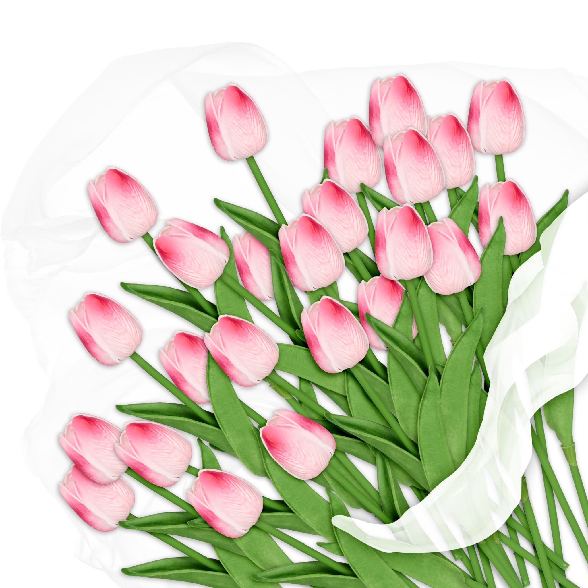Künstliche Tulpen 24er-Set Grün-Pink von Relaxdays