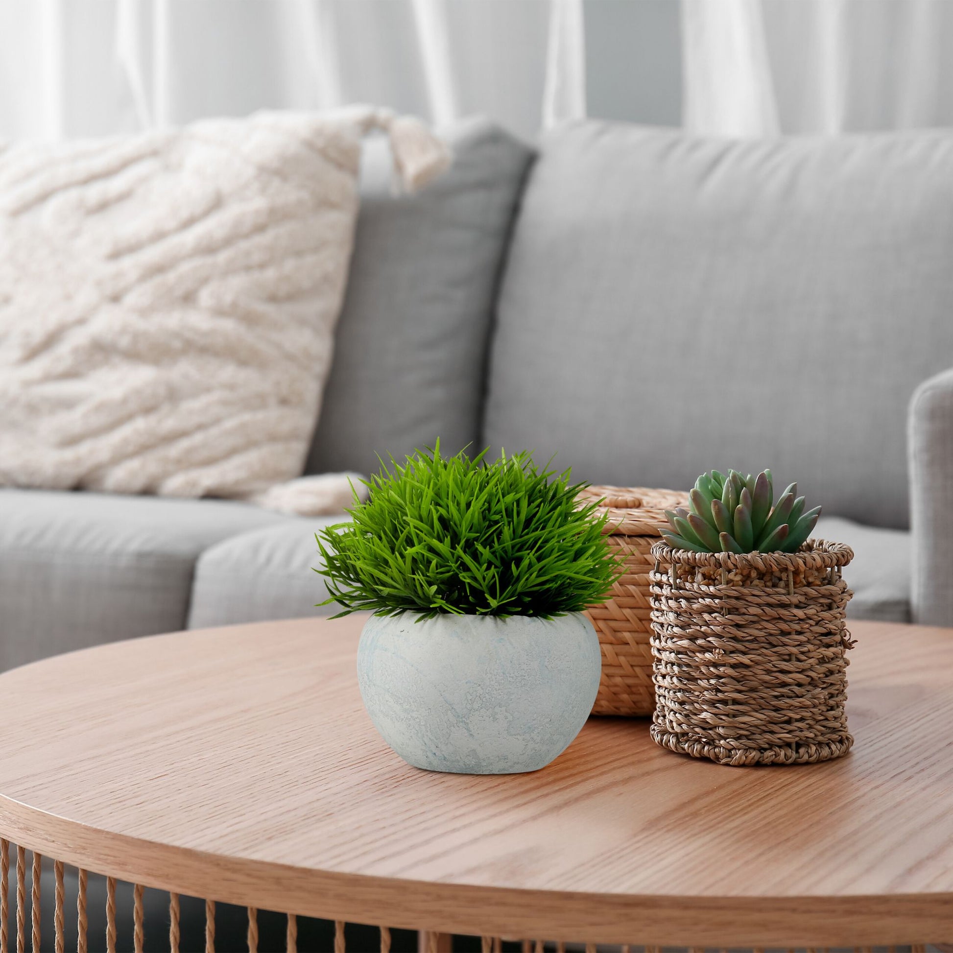 Kunstpflanzen Topf 3er-Set Grün-Grau von Relaxdays