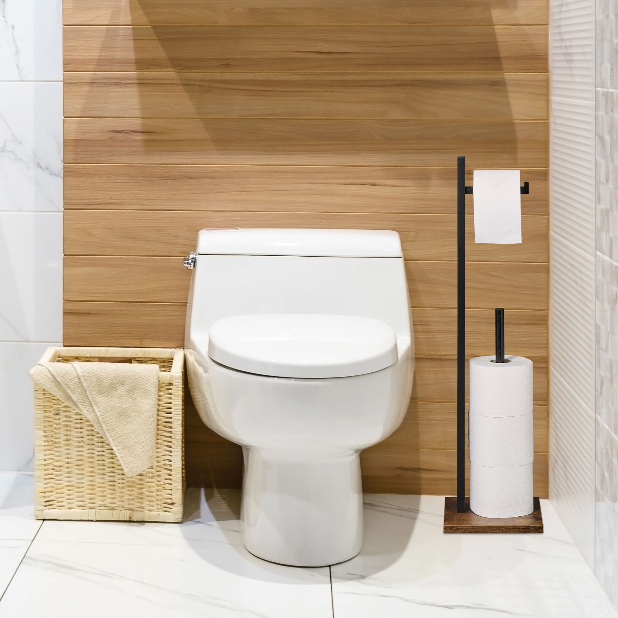 Toilettenpapierhalter für 5 Rollen Braun-Schwarz von Relaxdays