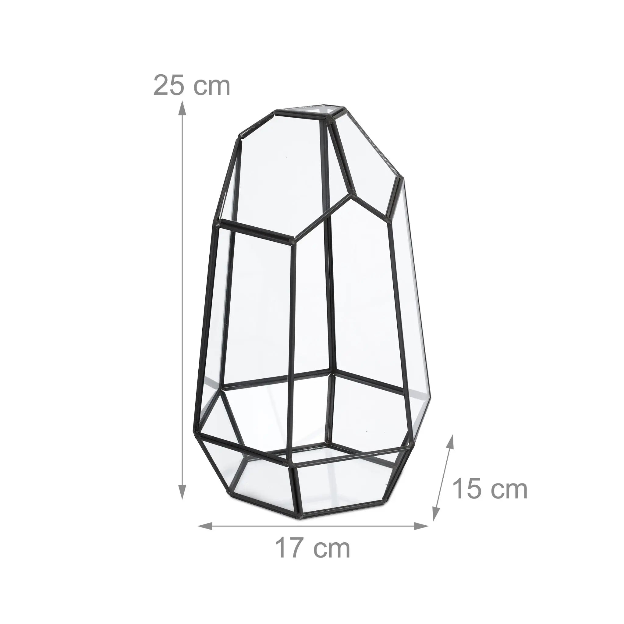 Geometrisches Pflanzenterrarium Glas Schwarz-Transparent von Relaxdays