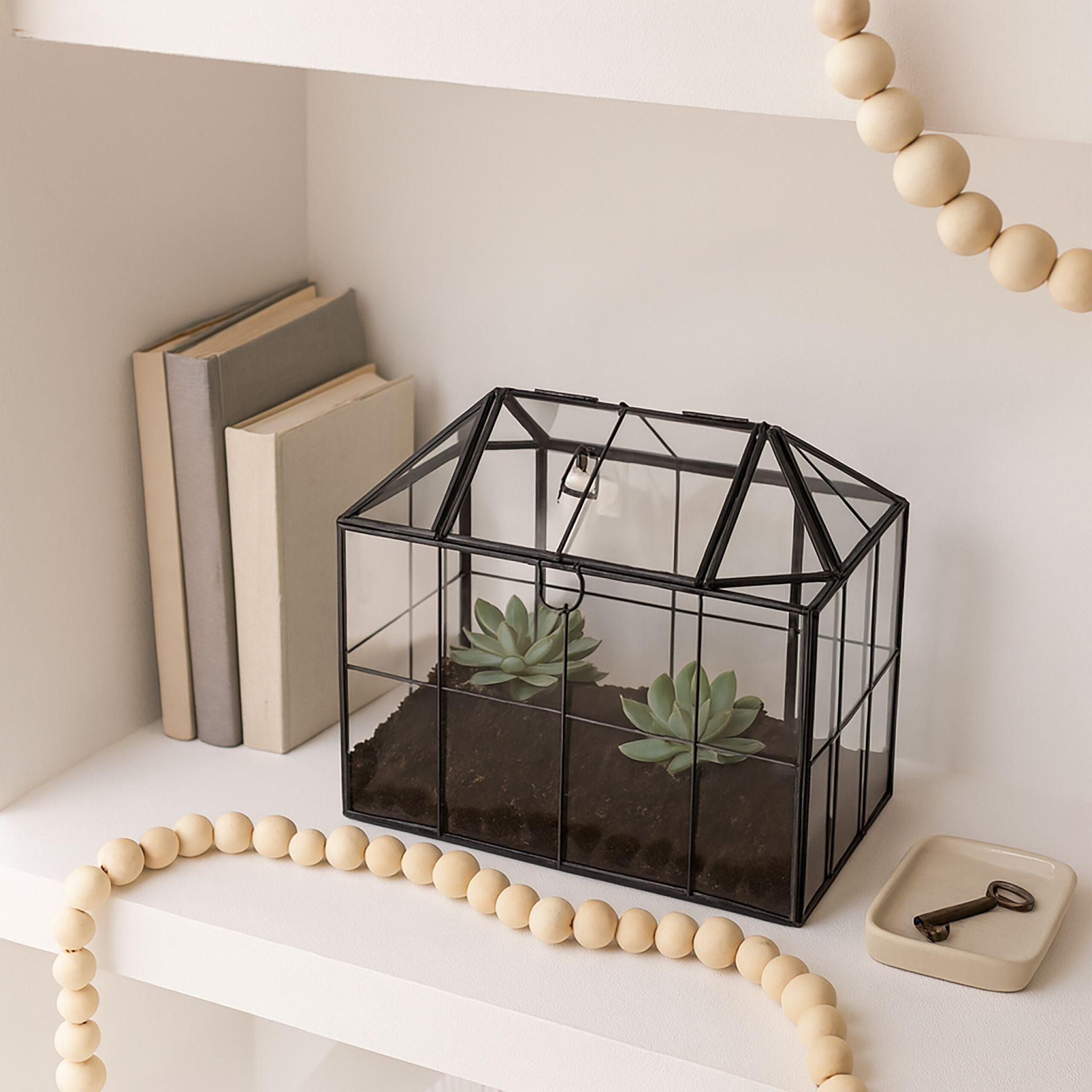 Modernes Pflanzenterrarium Glas Hausform Schwarz-Transparent