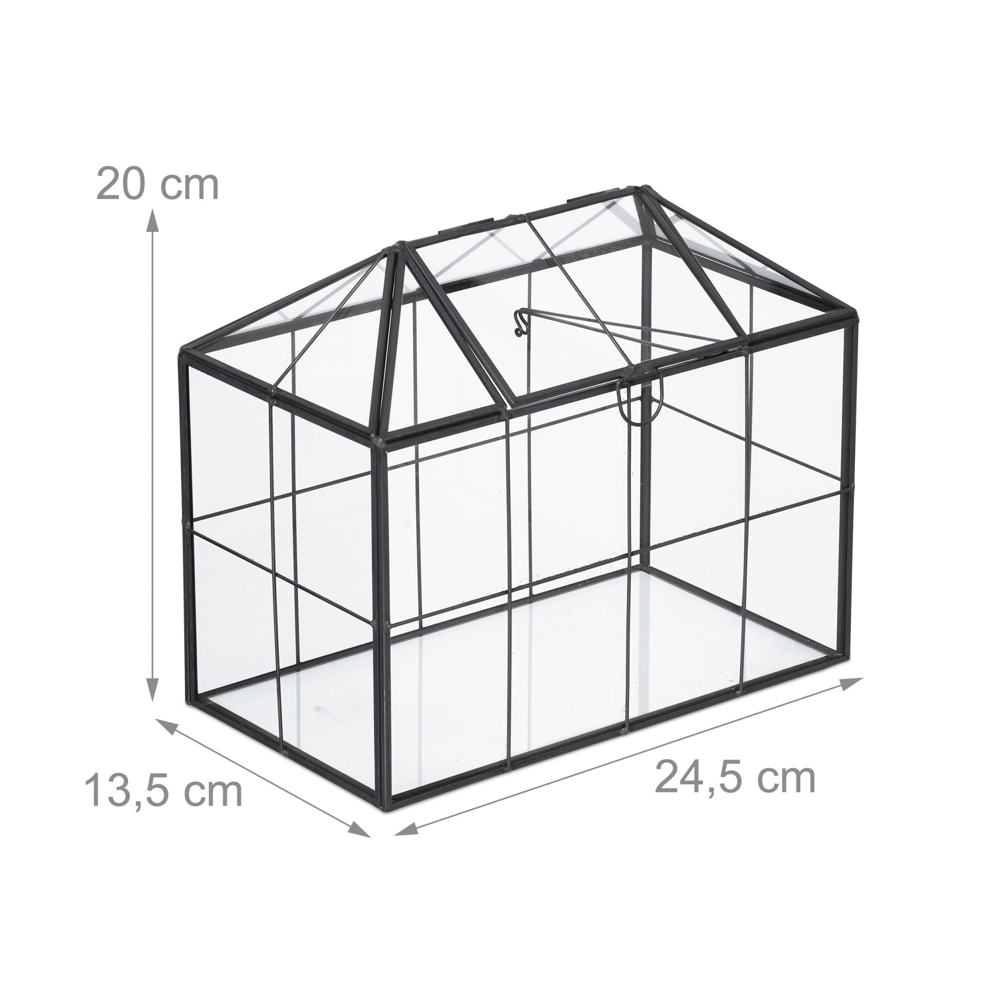 Modernes Pflanzenterrarium Glas Hausform Schwarz-Transparent