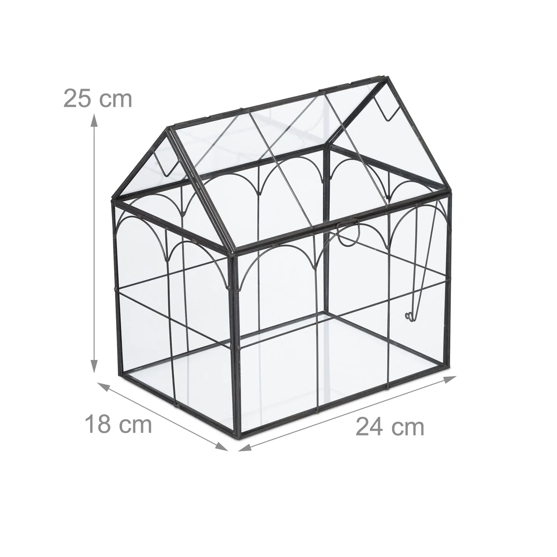 Pflanzenterrarium Glas Hausform Schwarz-Transparent von Relaxdays