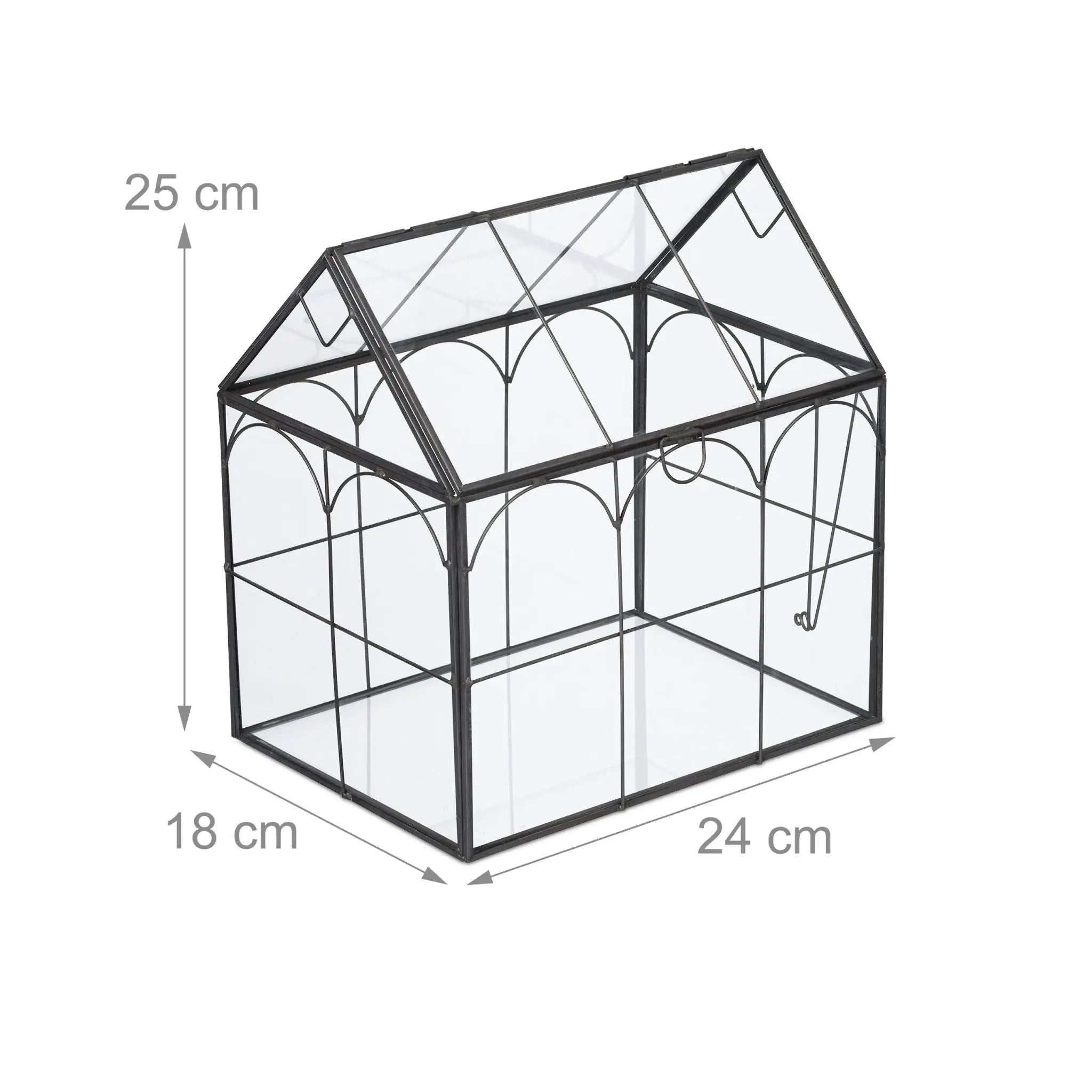 Pflanzenterrarium Glas Hausform Schwarz-Transparent von Relaxdays