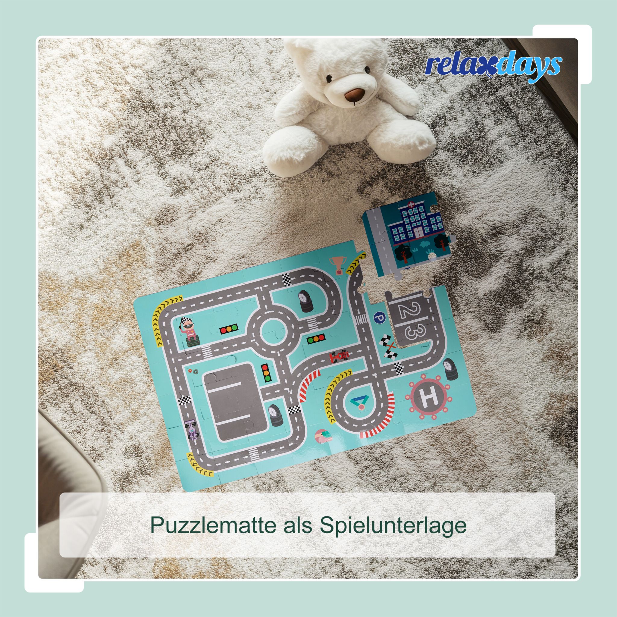 Holzbausteine Stadt Set Blau-Rosa-Grau von Relaxdays