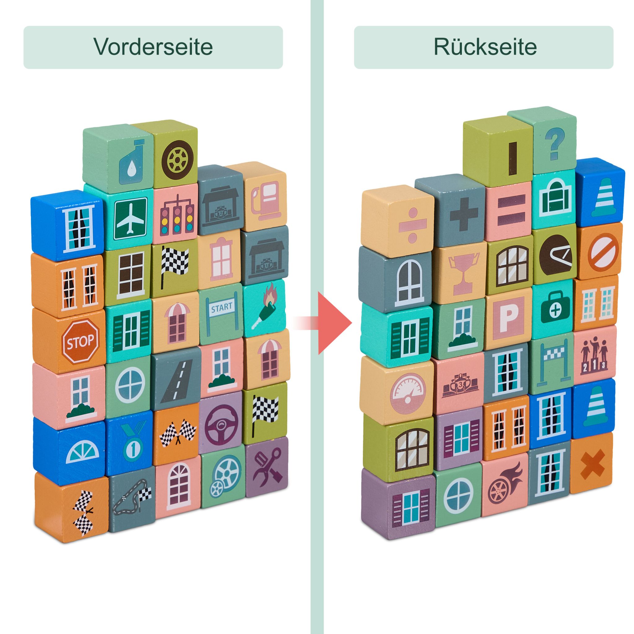 Holzbausteine Stadt Set Blau-Rosa-Grau von Relaxdays