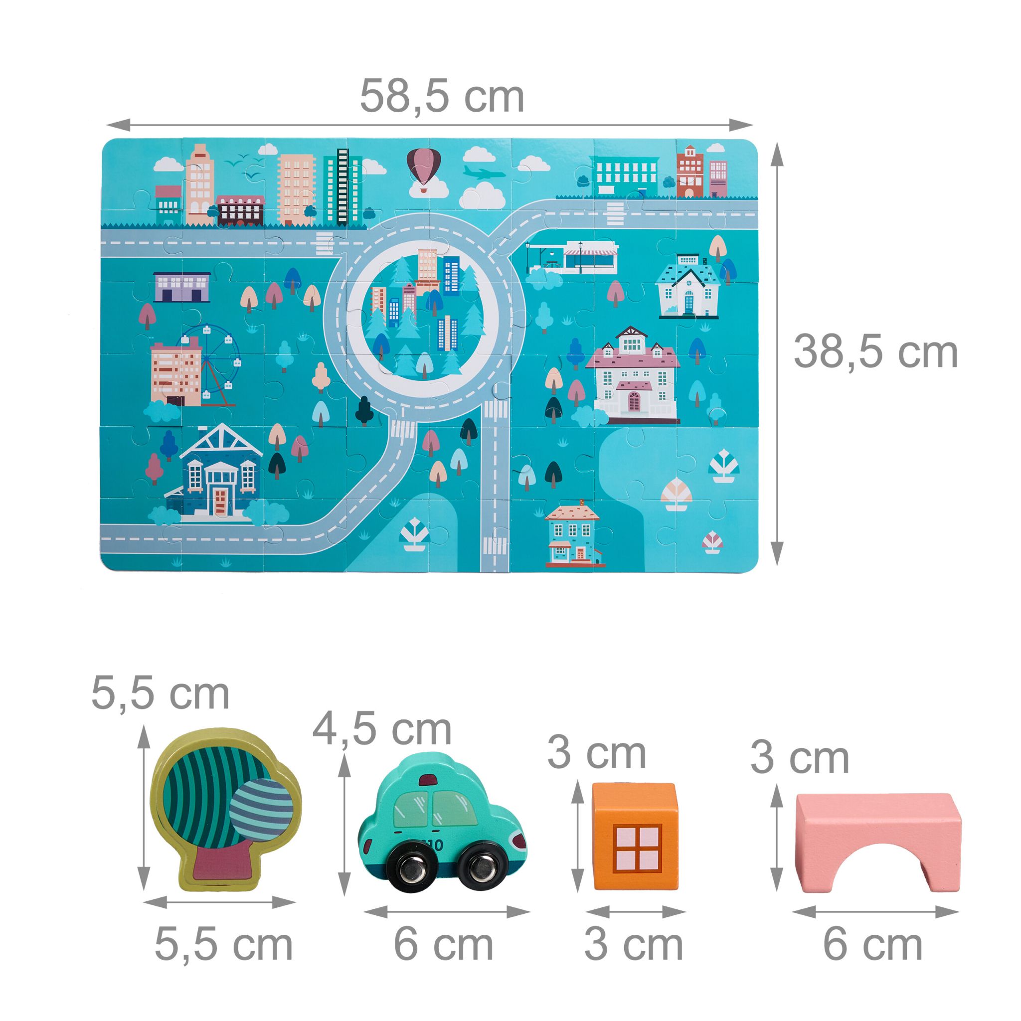 Holzbausteine Stadt Set Blau-Rosa-Türkis von Relaxdays
