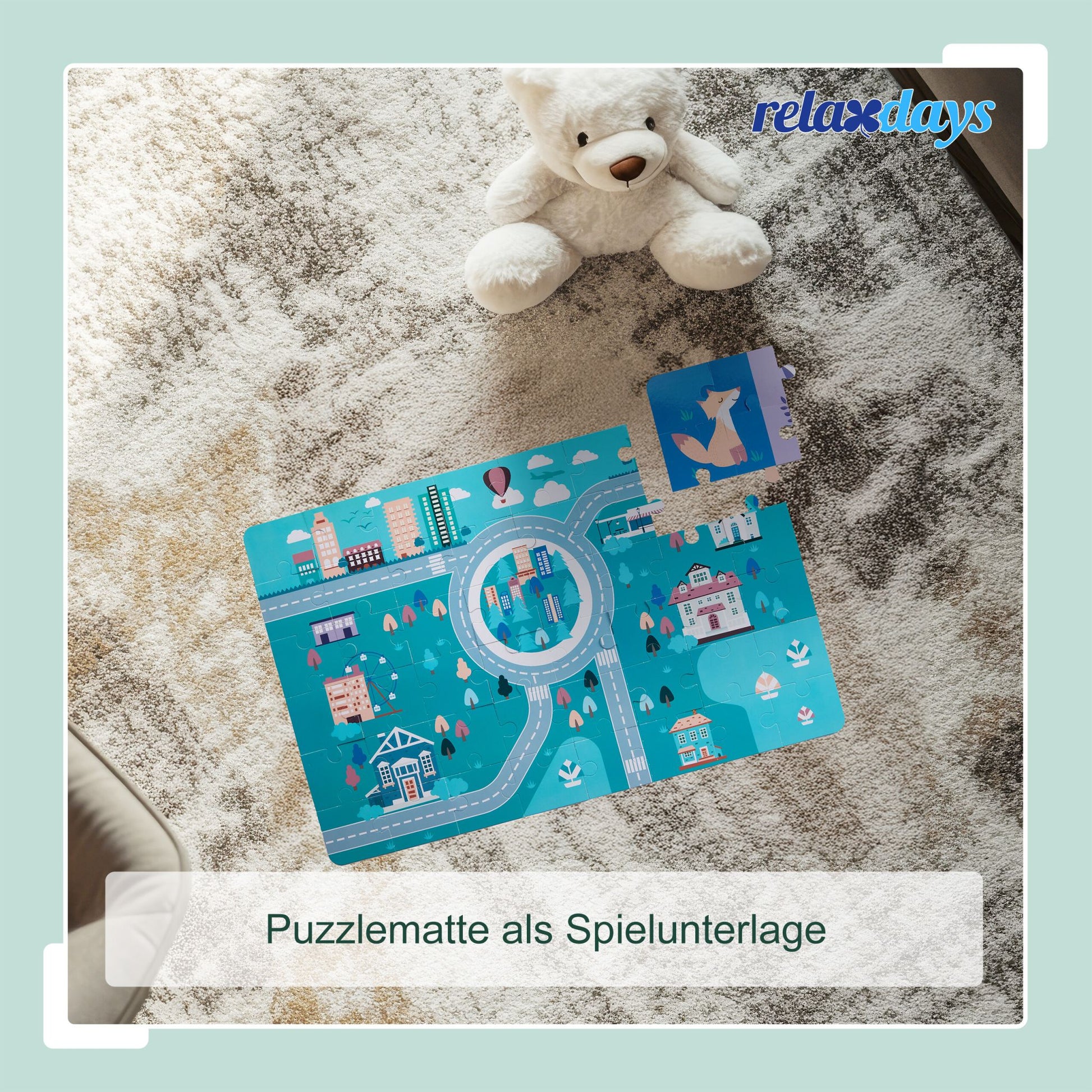 Holzbausteine Stadt Set Blau-Rosa-Türkis von Relaxdays