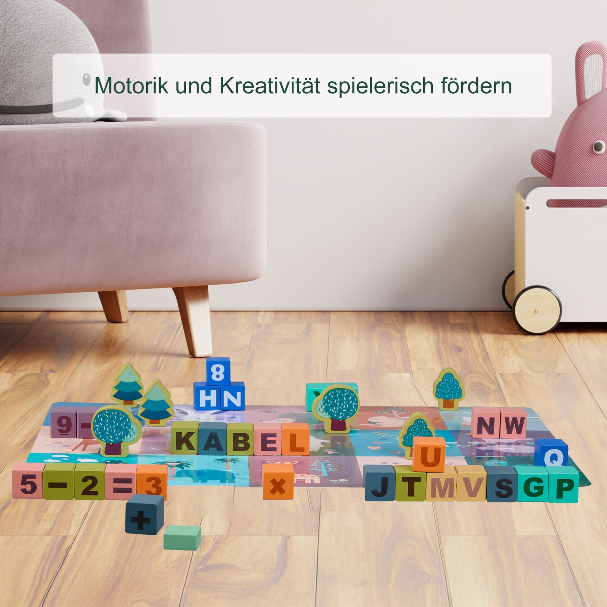 Holzbausteine Stadt Set Blau-Rosa-Türkis von Relaxdays