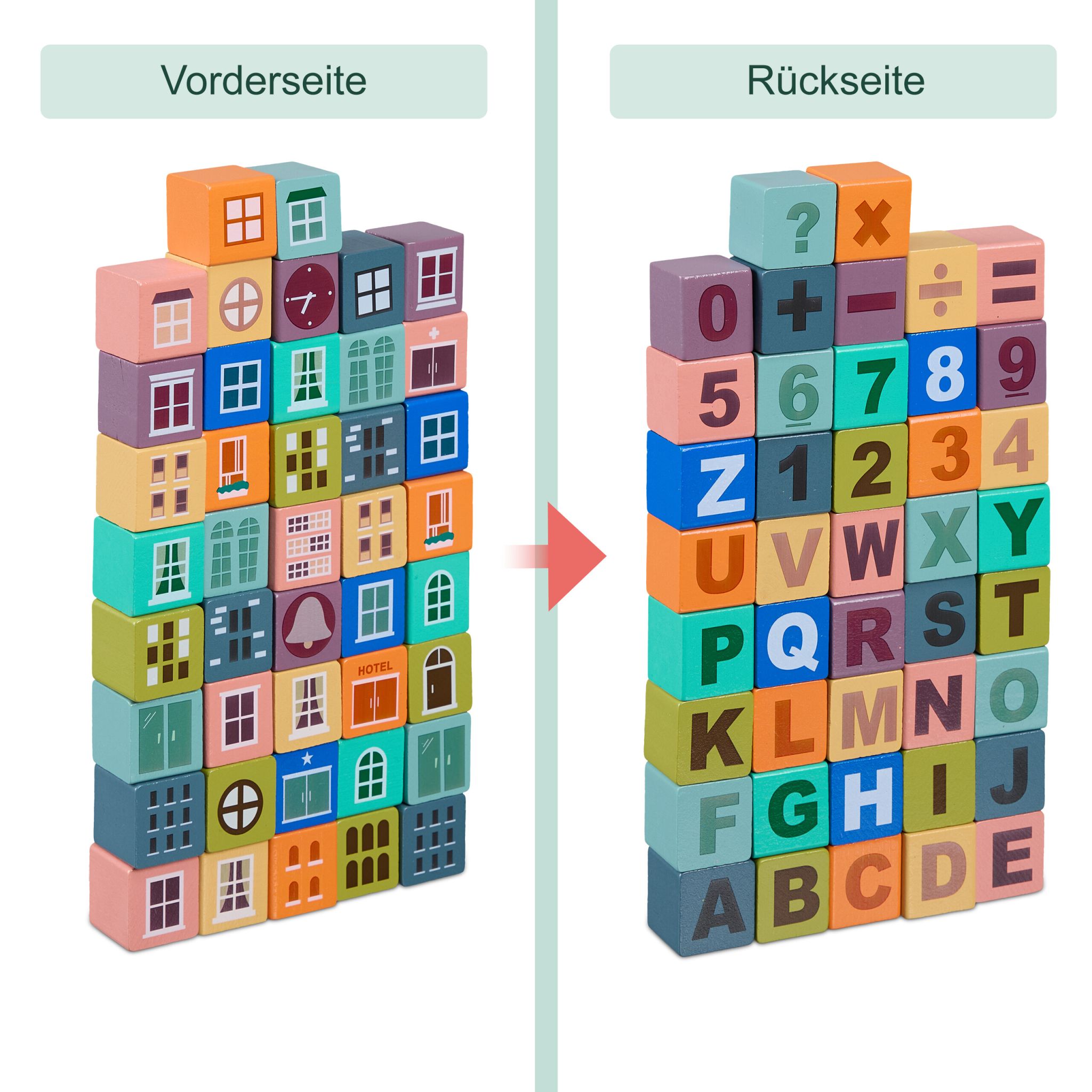 Holzbausteine Stadt Set Blau-Rosa-Türkis von Relaxdays