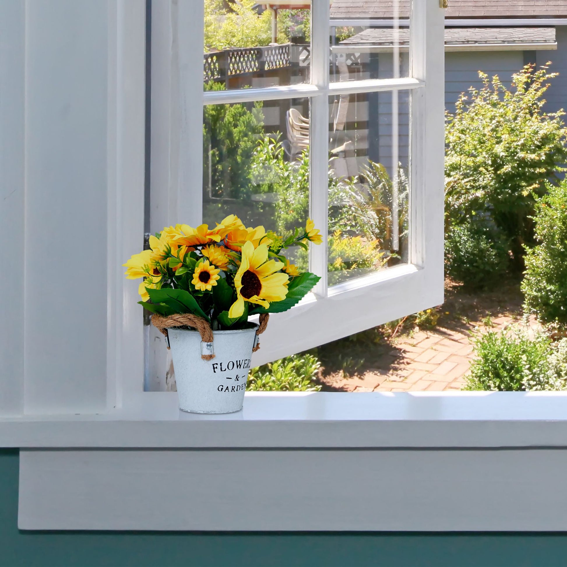 Künstliche Sonnenblumen 3er-Set Weiss-Gelb-Grün von Relaxdays