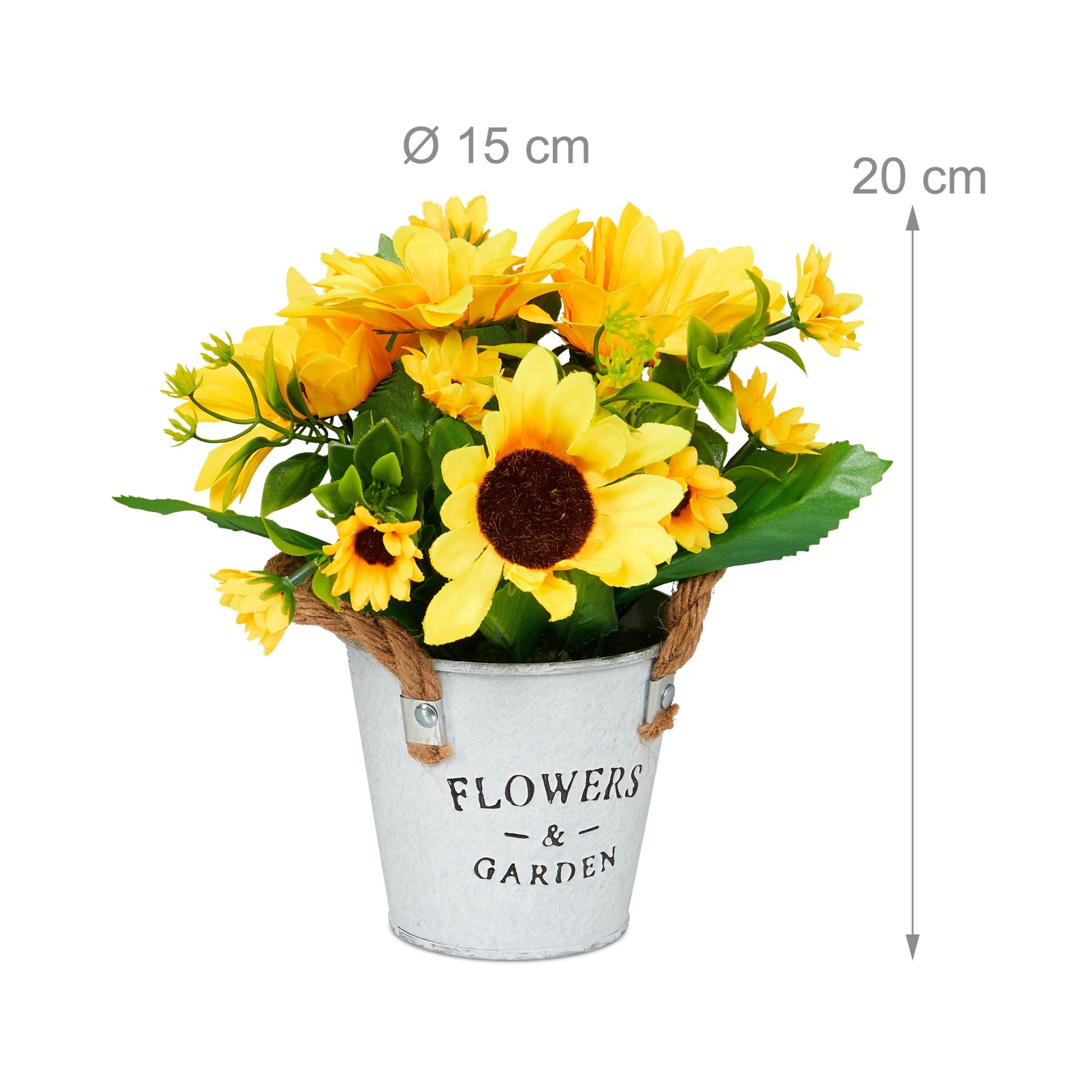 Künstliche Sonnenblumen 3er-Set Weiss-Gelb-Grün von Relaxdays