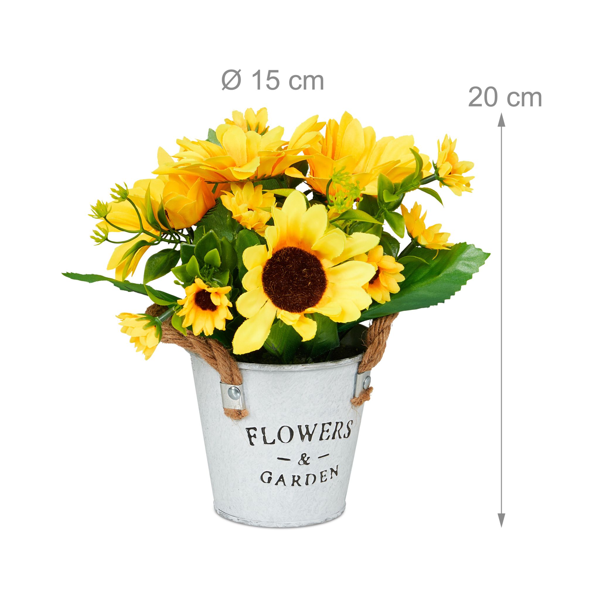 Künstliche Sonnenblumen 3er-Set Weiss-Gelb-Grün von Relaxdays