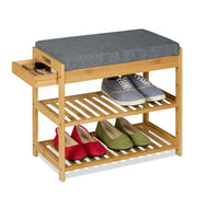 Schuhbank mit Polster und Schublade Hellbraun-Grau von Relaxdays