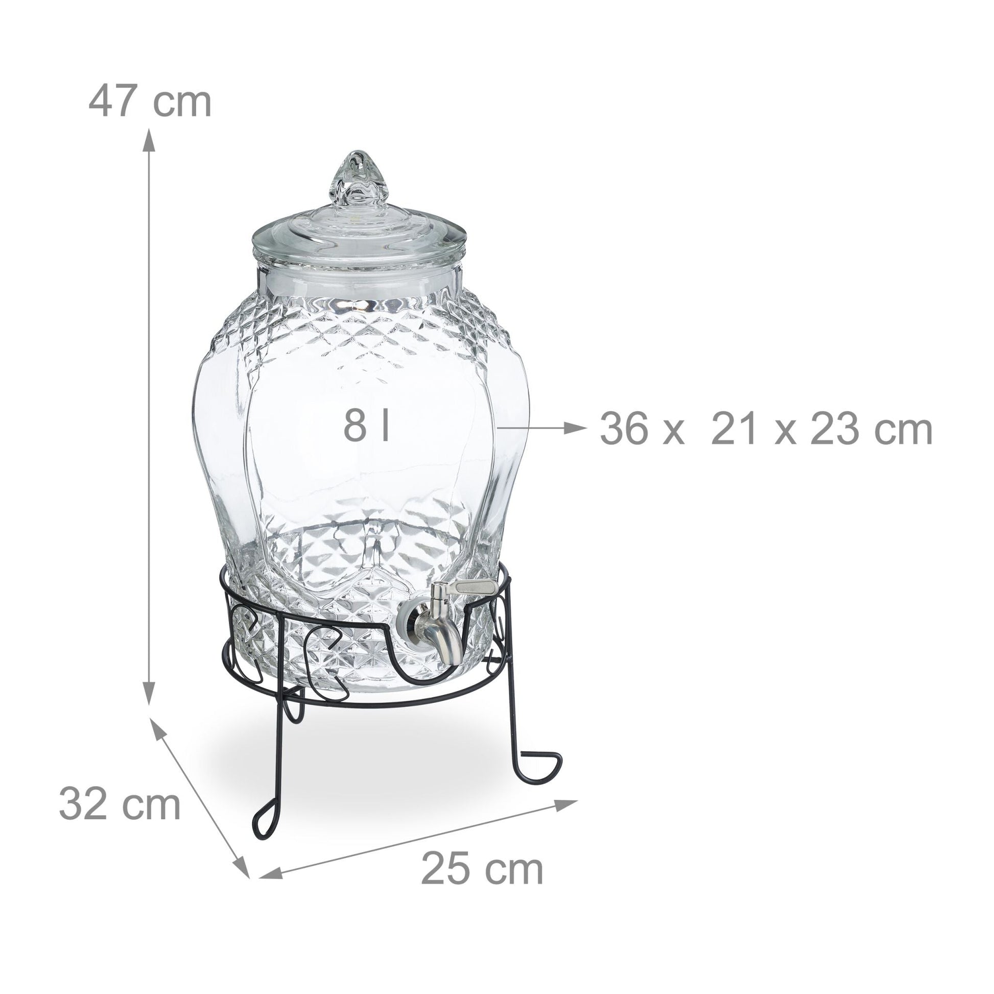 Getränkespender mit Ständer 8L Schwarz-Silber-Transparent von Relaxdays