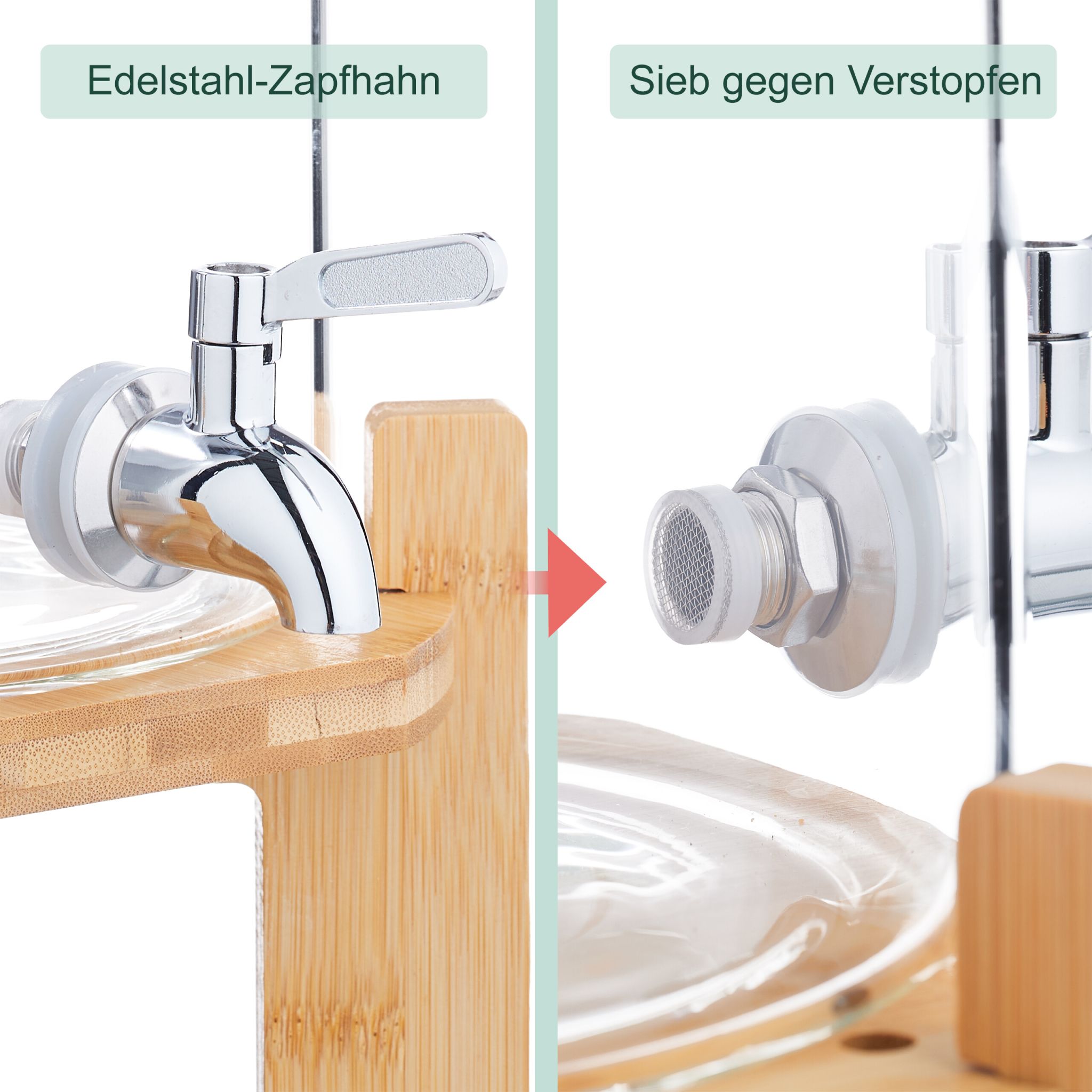 Getränkespender für Kalt- & Heissgetränke Hellbraun-Silber-Transparent von Relaxdays