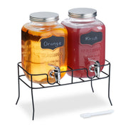 Getränkespender mit Ständer 4L 2er-Set Schwarz-Silber-Transparent von Relaxdays