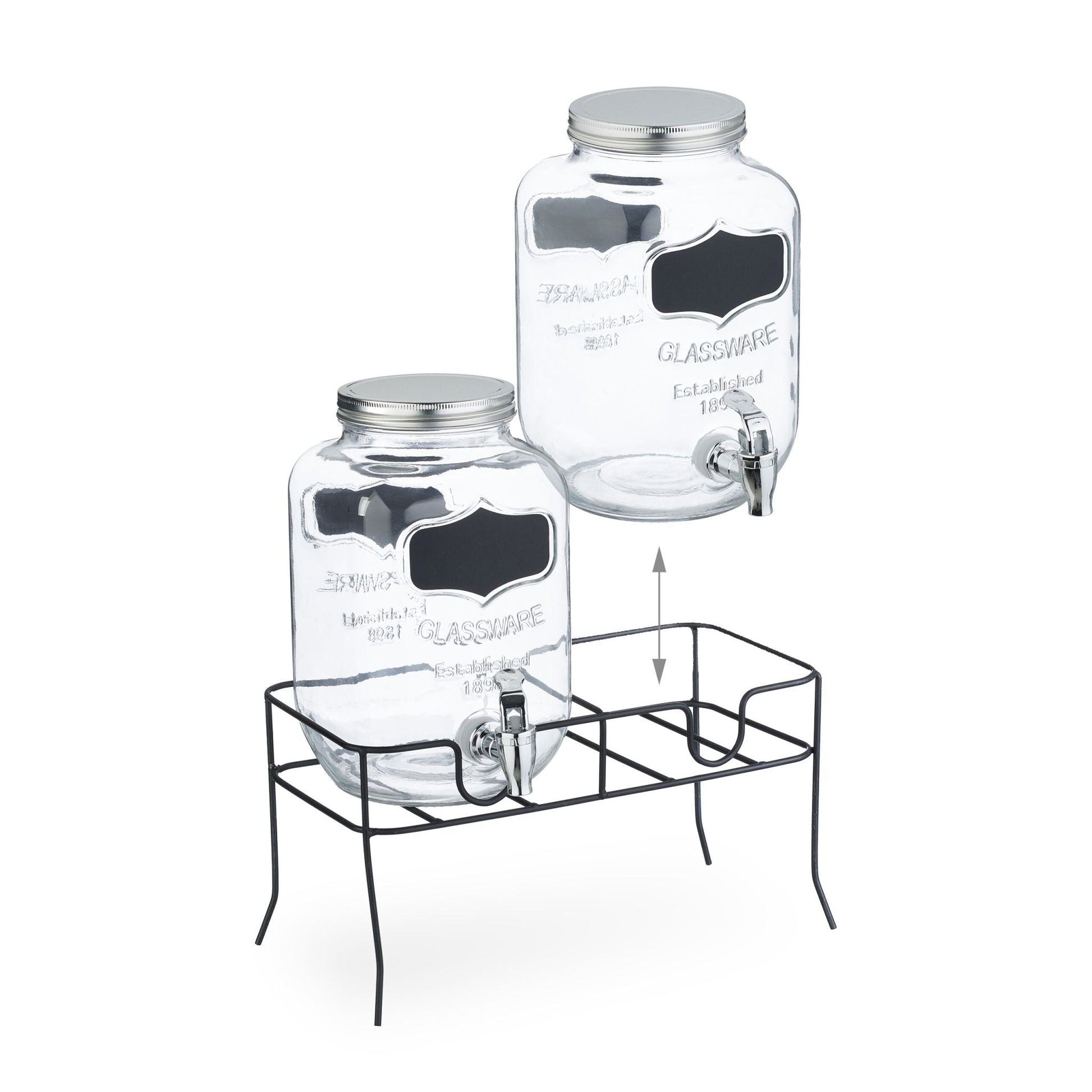 Getränkespender mit Ständer 4L 2er-Set Schwarz-Silber-Transparent von Relaxdays