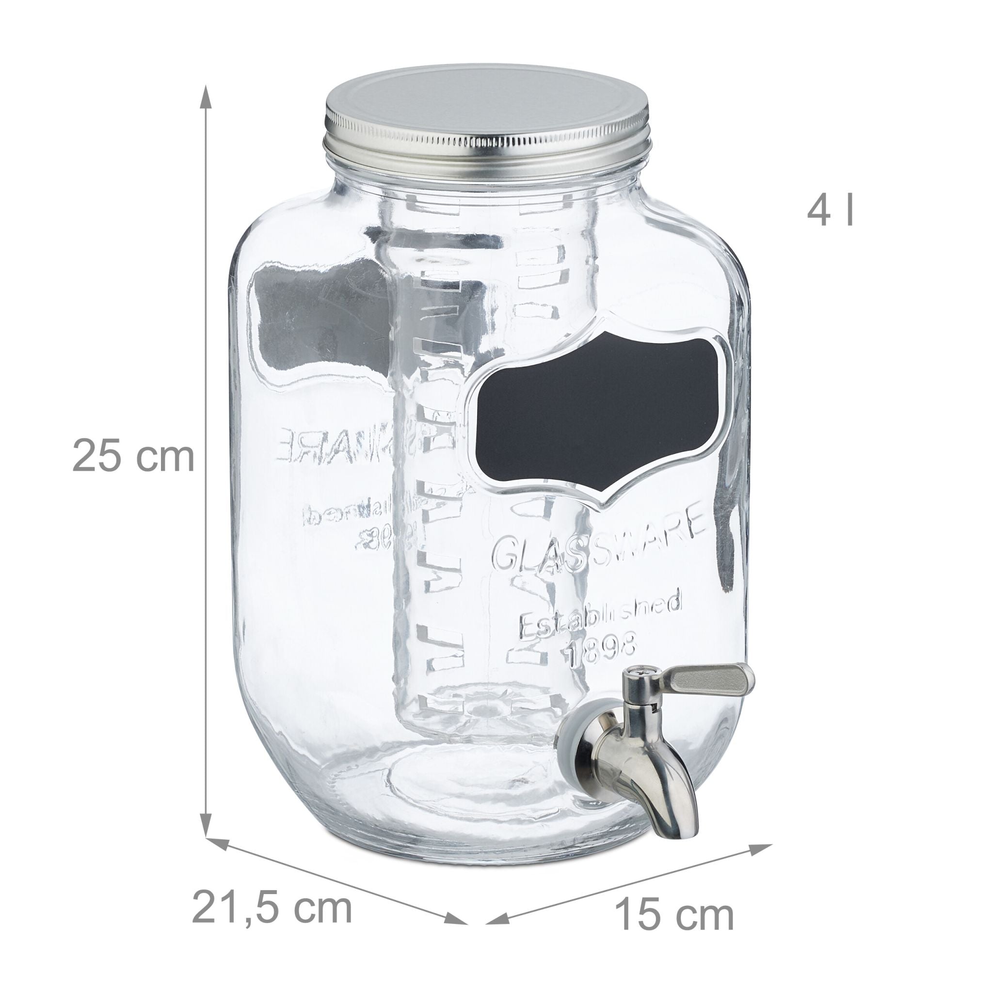 Getränkespender mit Fruchteinsatz 4L Schwarz-Silber-Transparent von Relaxdays