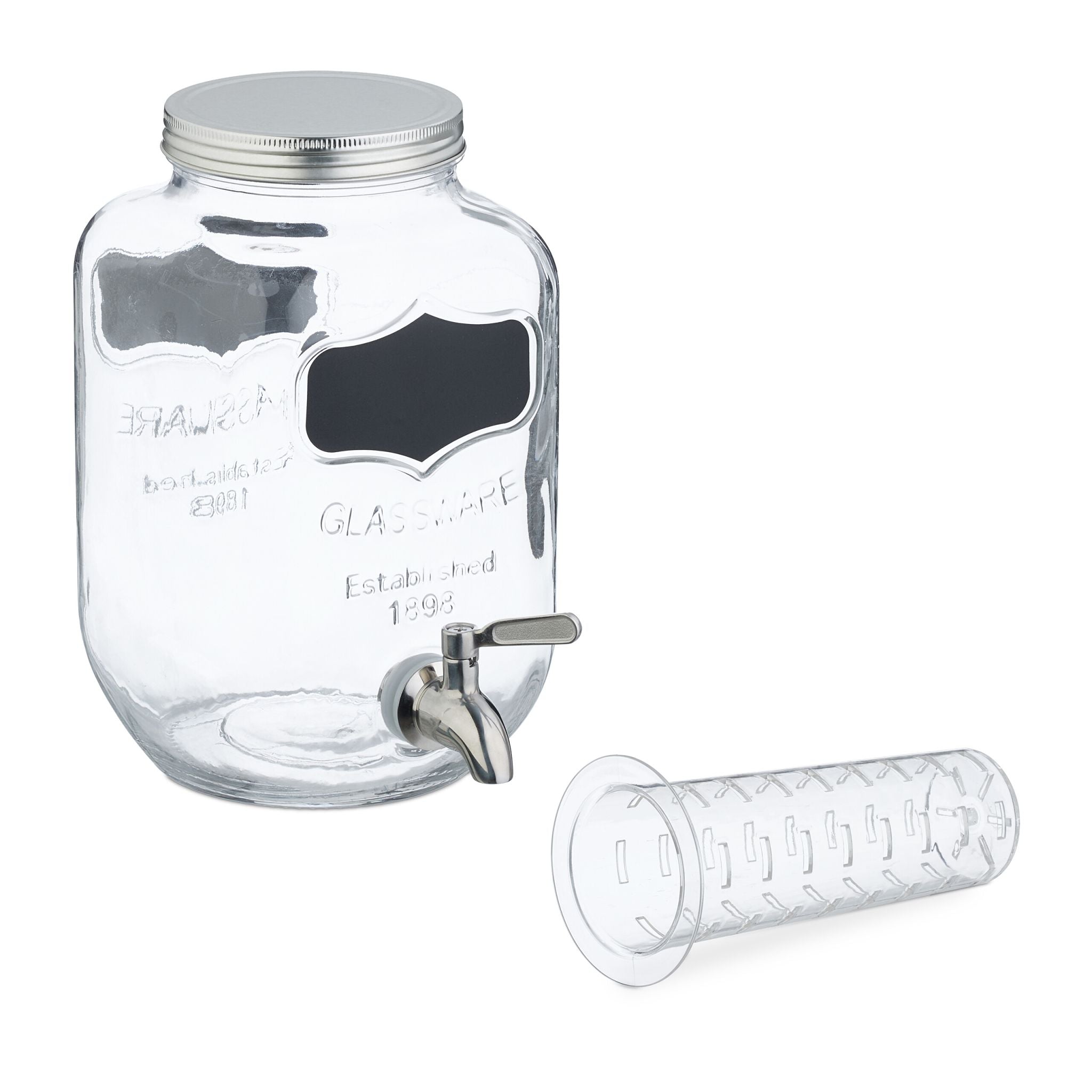 Getränkespender mit Fruchteinsatz 4L Schwarz-Silber-Transparent von Relaxdays