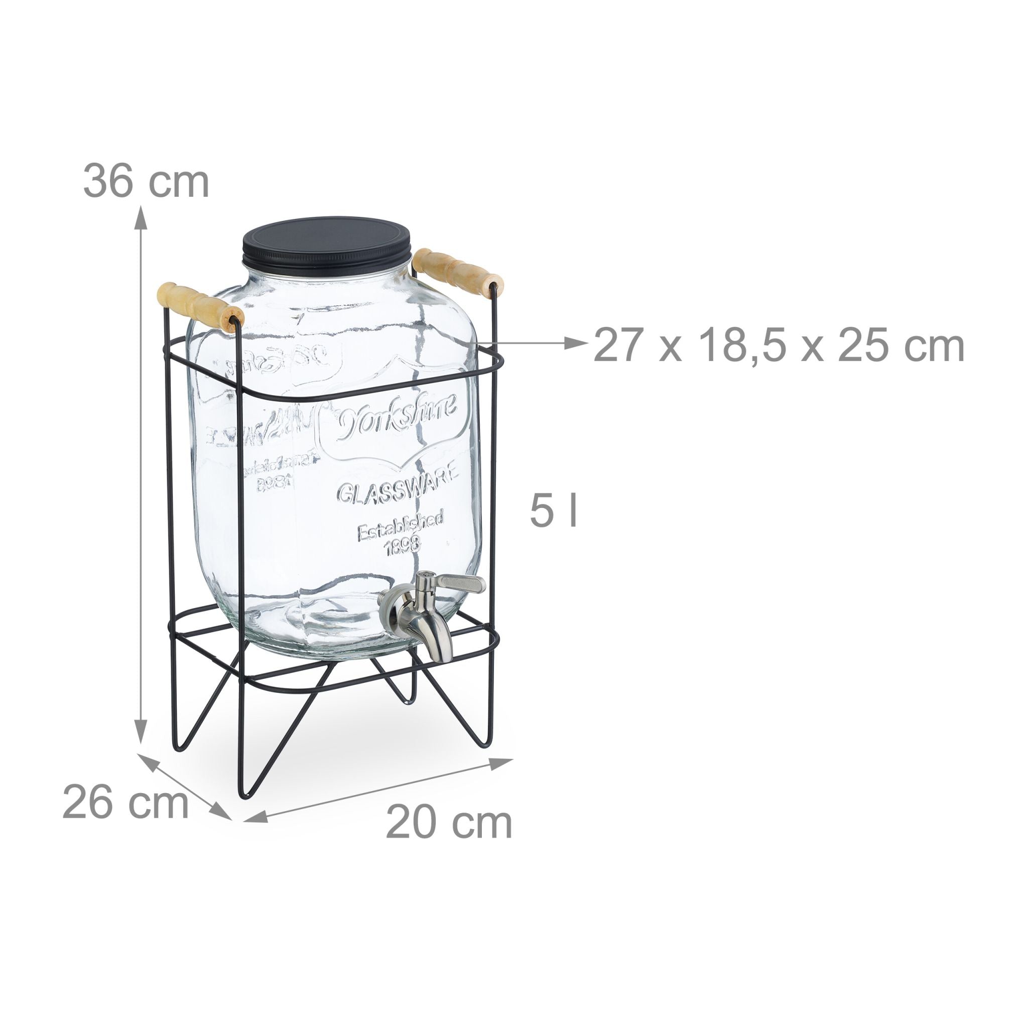 Getränkespender mit Ständer 5L Schwarz-Silber-Transparent von Relaxdays