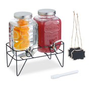Getränkespender 4L mit Ständer 2er-Set Schwarz-Silber-Transparent von Relaxdays