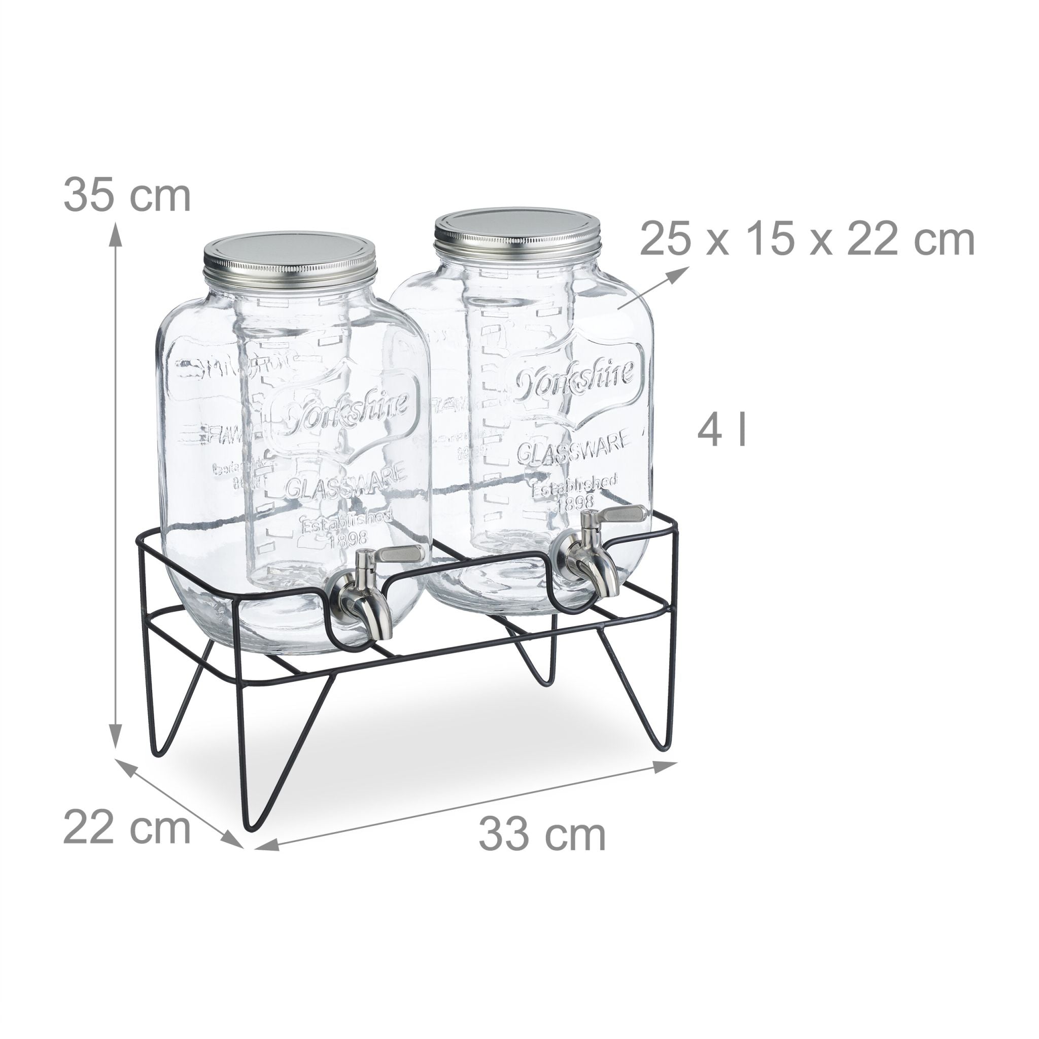 Getränkespender 4L mit Ständer 2er-Set Schwarz-Silber-Transparent von Relaxdays