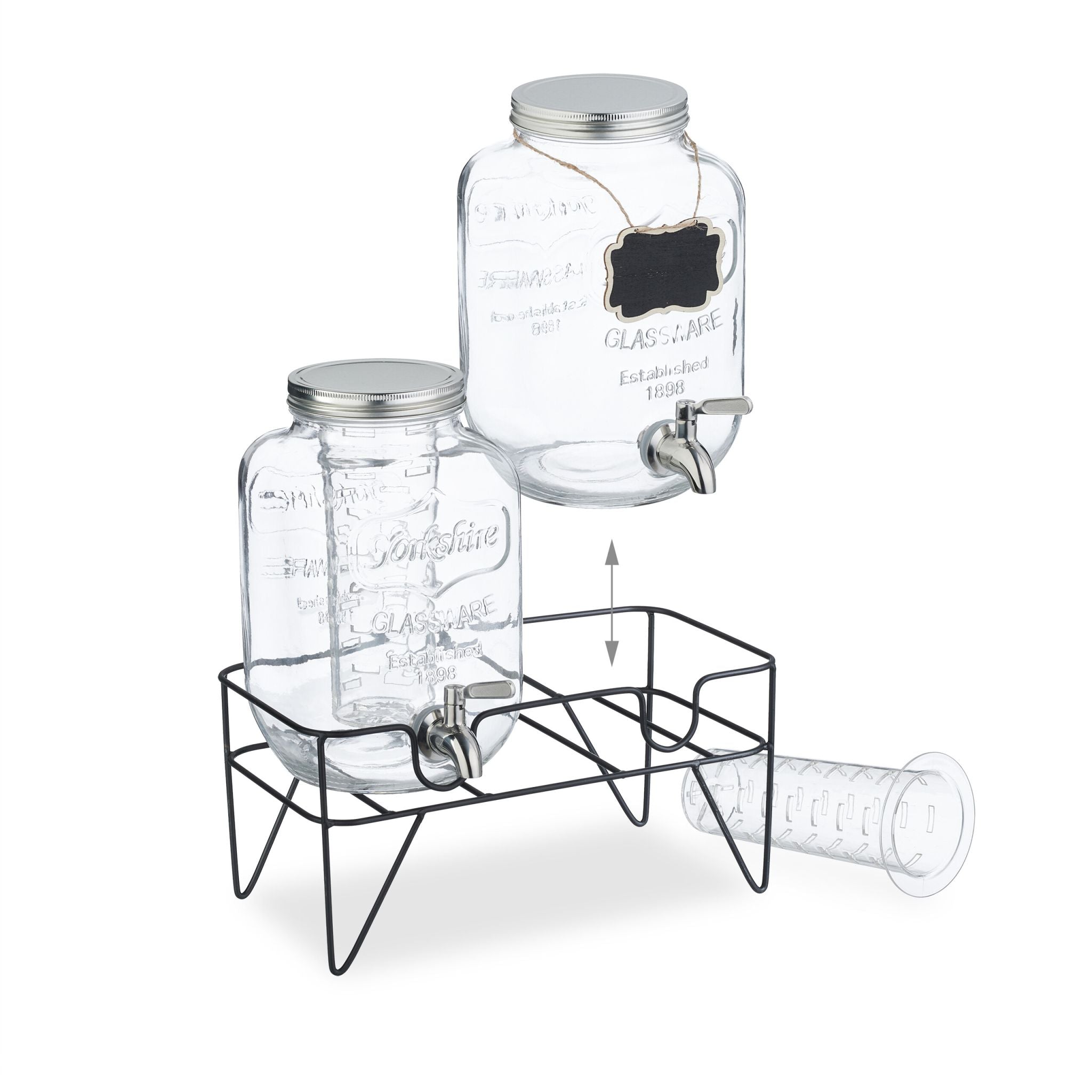 Getränkespender 4L mit Ständer 2er-Set Schwarz-Silber-Transparent von Relaxdays