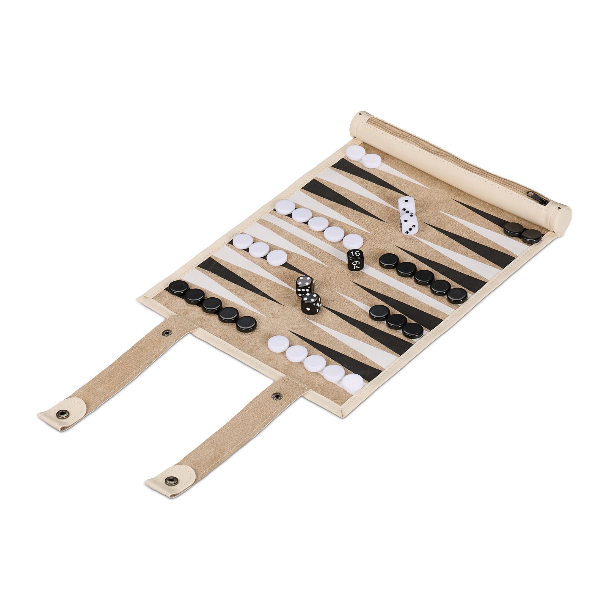 Backgammon zum Aufrollen Beige-Weiss-Schwarz