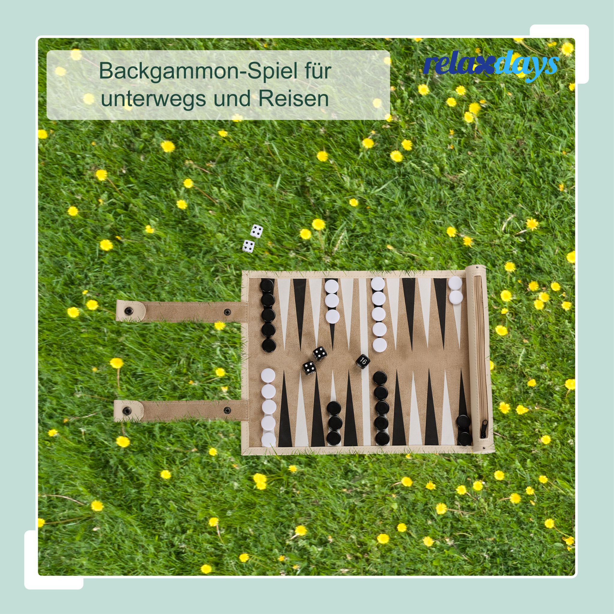 Backgammon zum Aufrollen Beige-Weiss-Schwarz