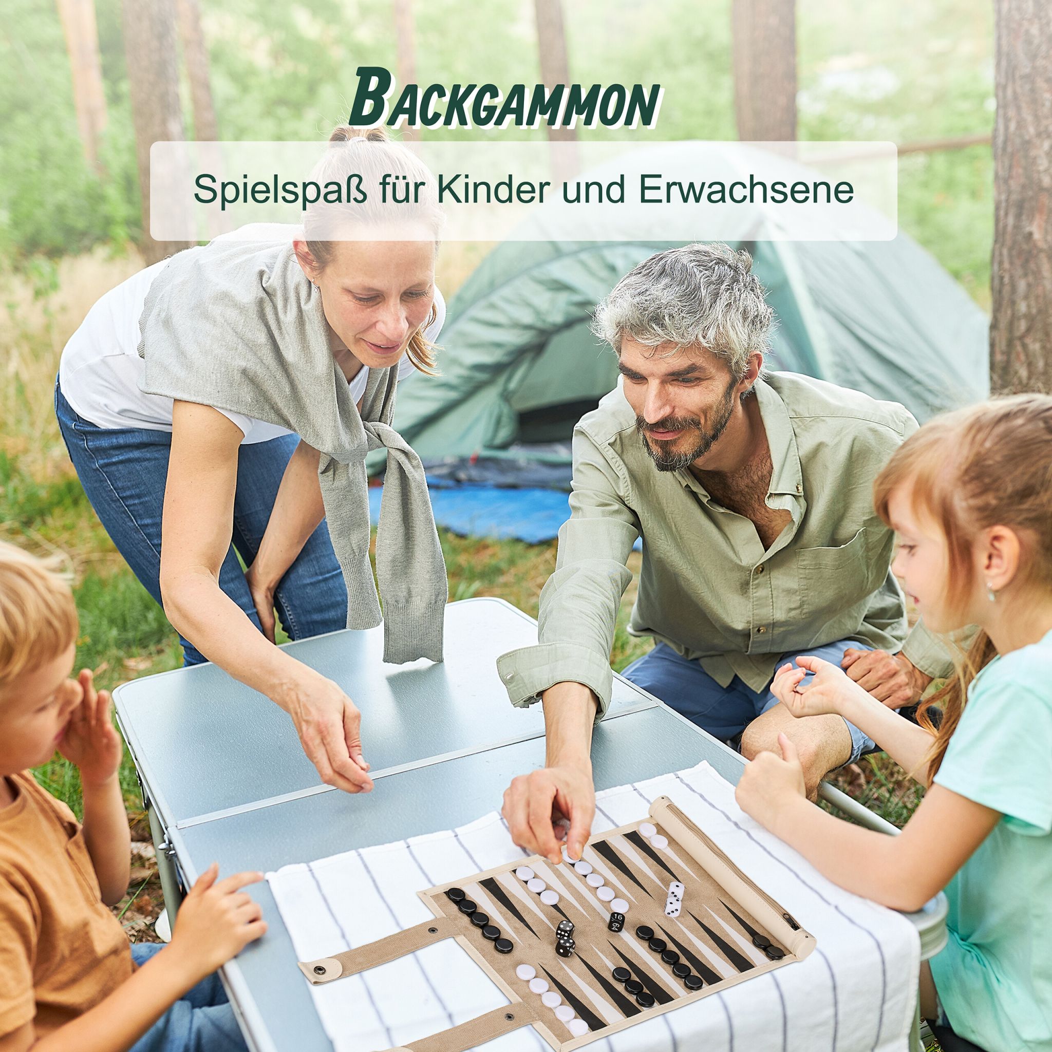 Backgammon zum Aufrollen Beige-Weiss-Schwarz