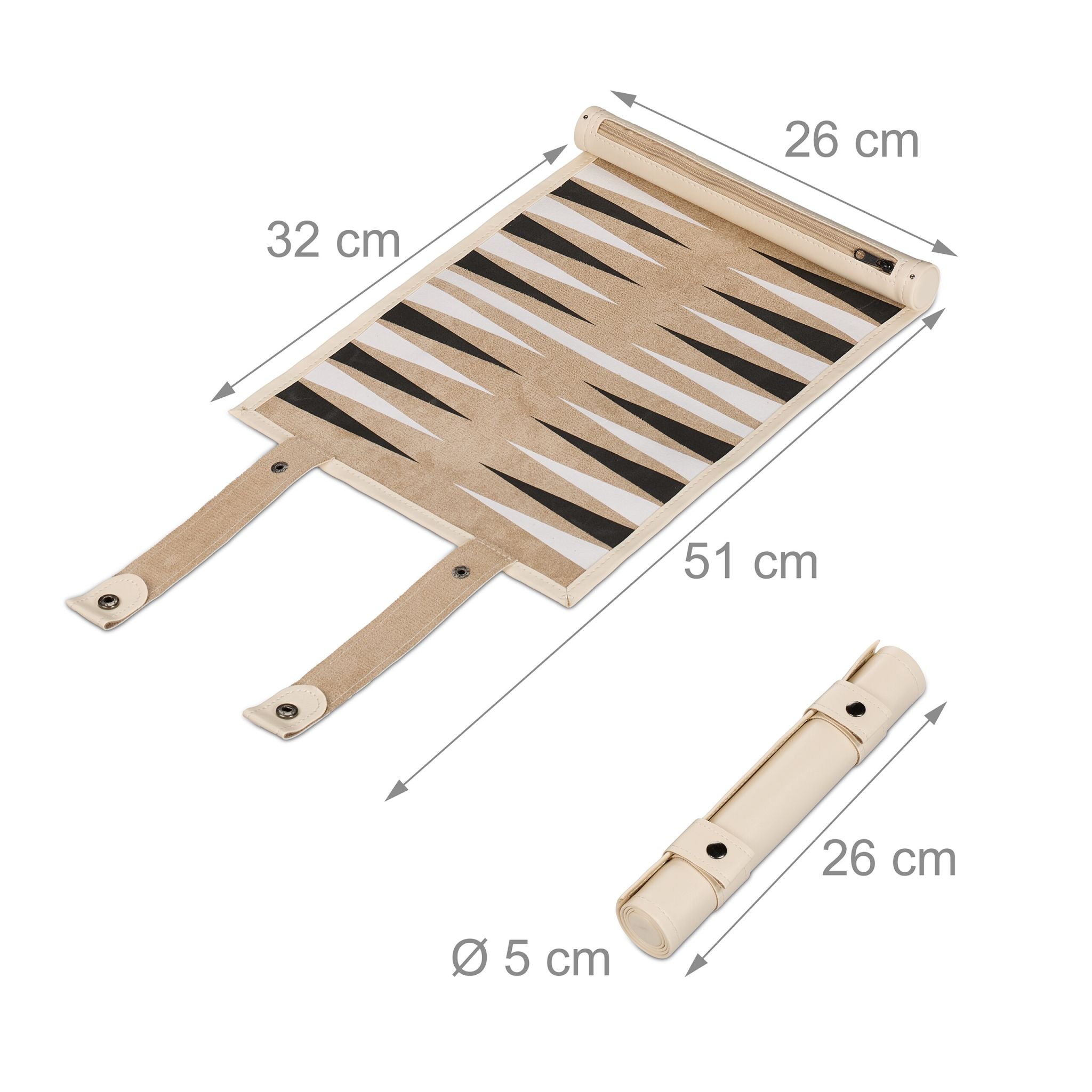 Backgammon zum Aufrollen Beige-Weiss-Schwarz
