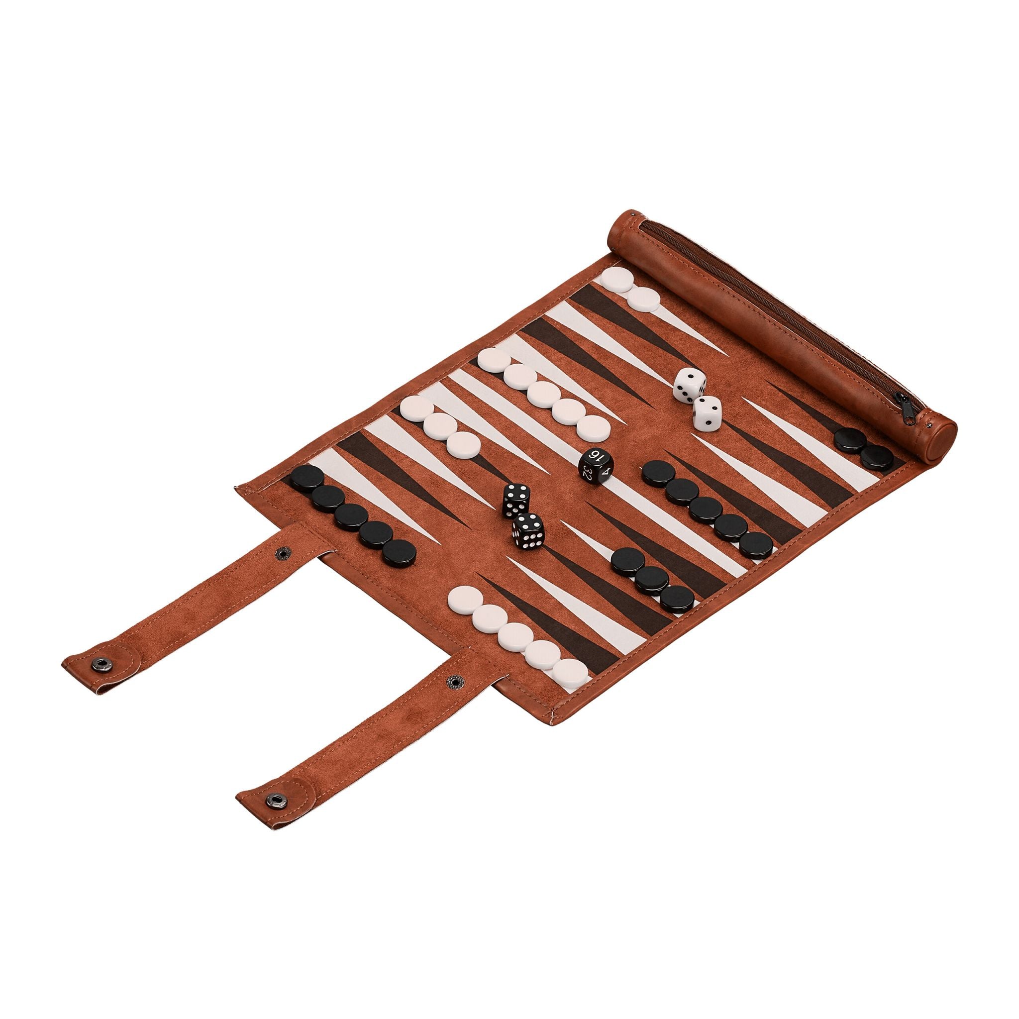 Backgammon zum Aufrollen Weiss-Braun-Schwarz