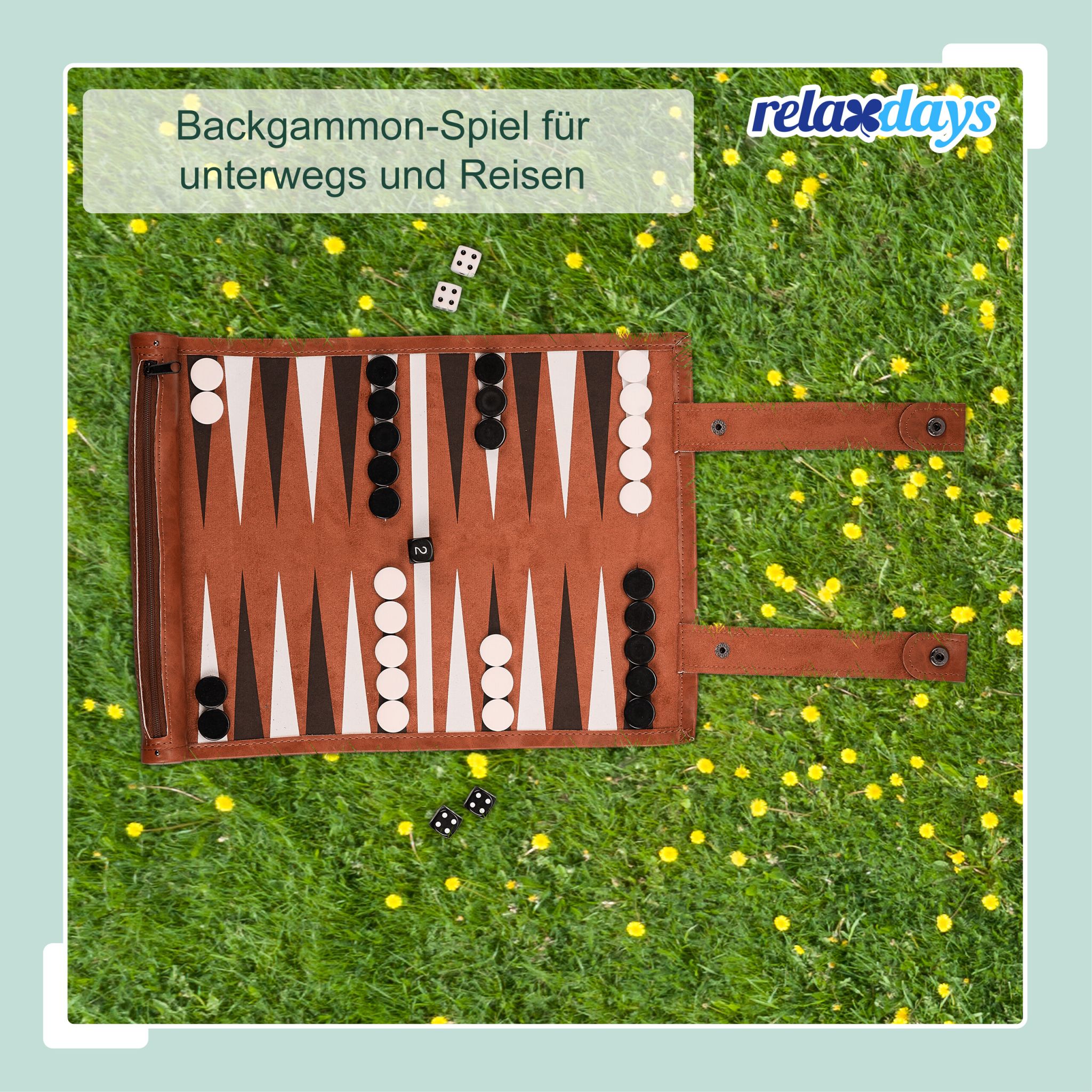 Backgammon zum Aufrollen Weiss-Braun-Schwarz