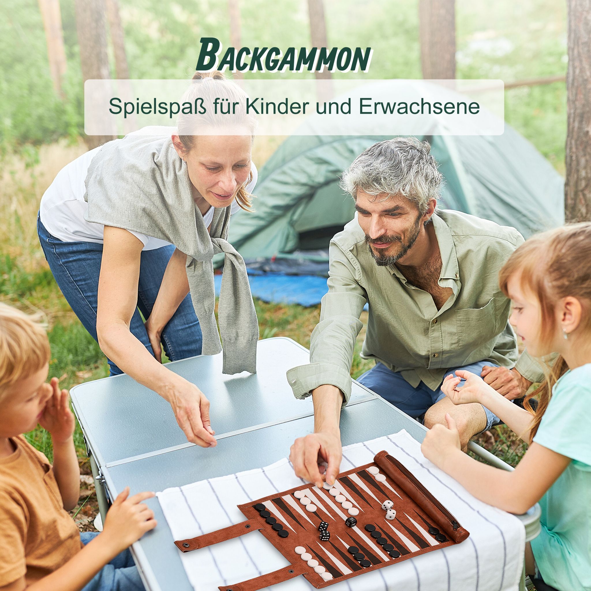 Backgammon zum Aufrollen Weiss-Braun-Schwarz