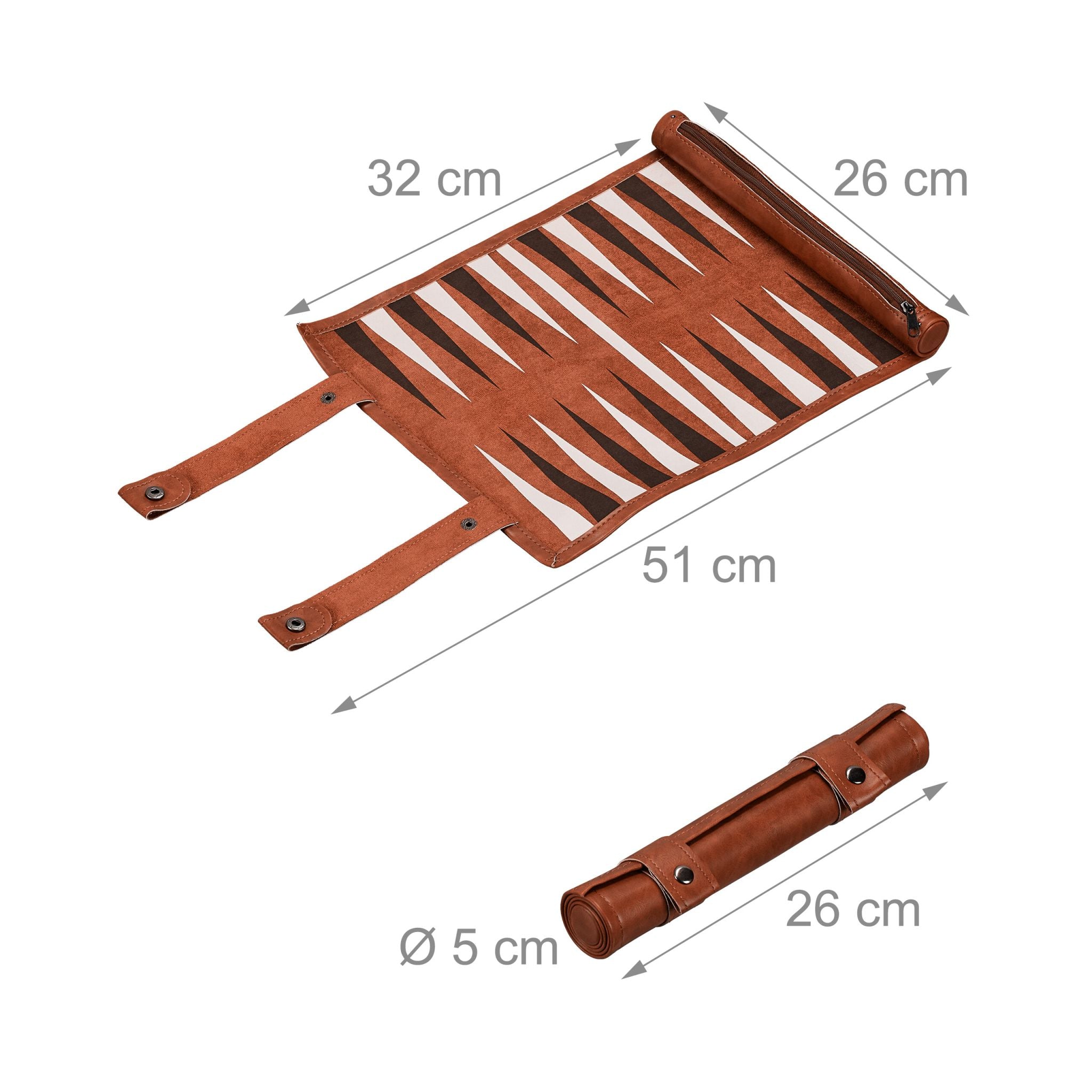 Backgammon zum Aufrollen Weiss-Braun-Schwarz
