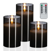 LED Kerzen Glas 3er-Set Weiss-Grau von Relaxdays