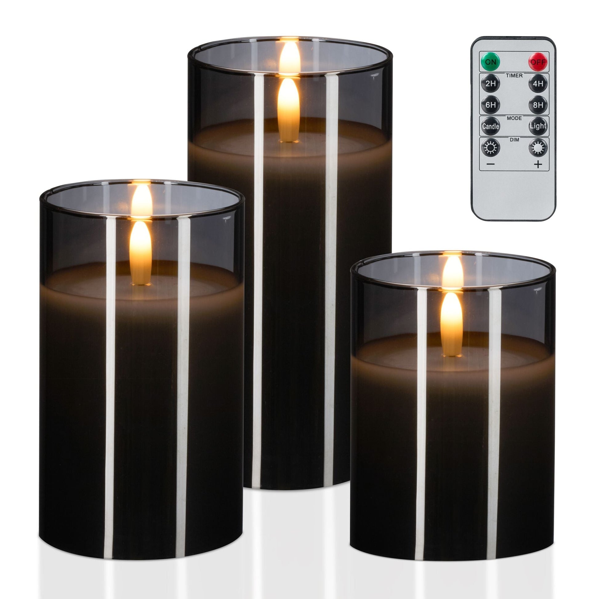 LED Kerzen Glas 3er-Set Weiss-Grau von Relaxdays