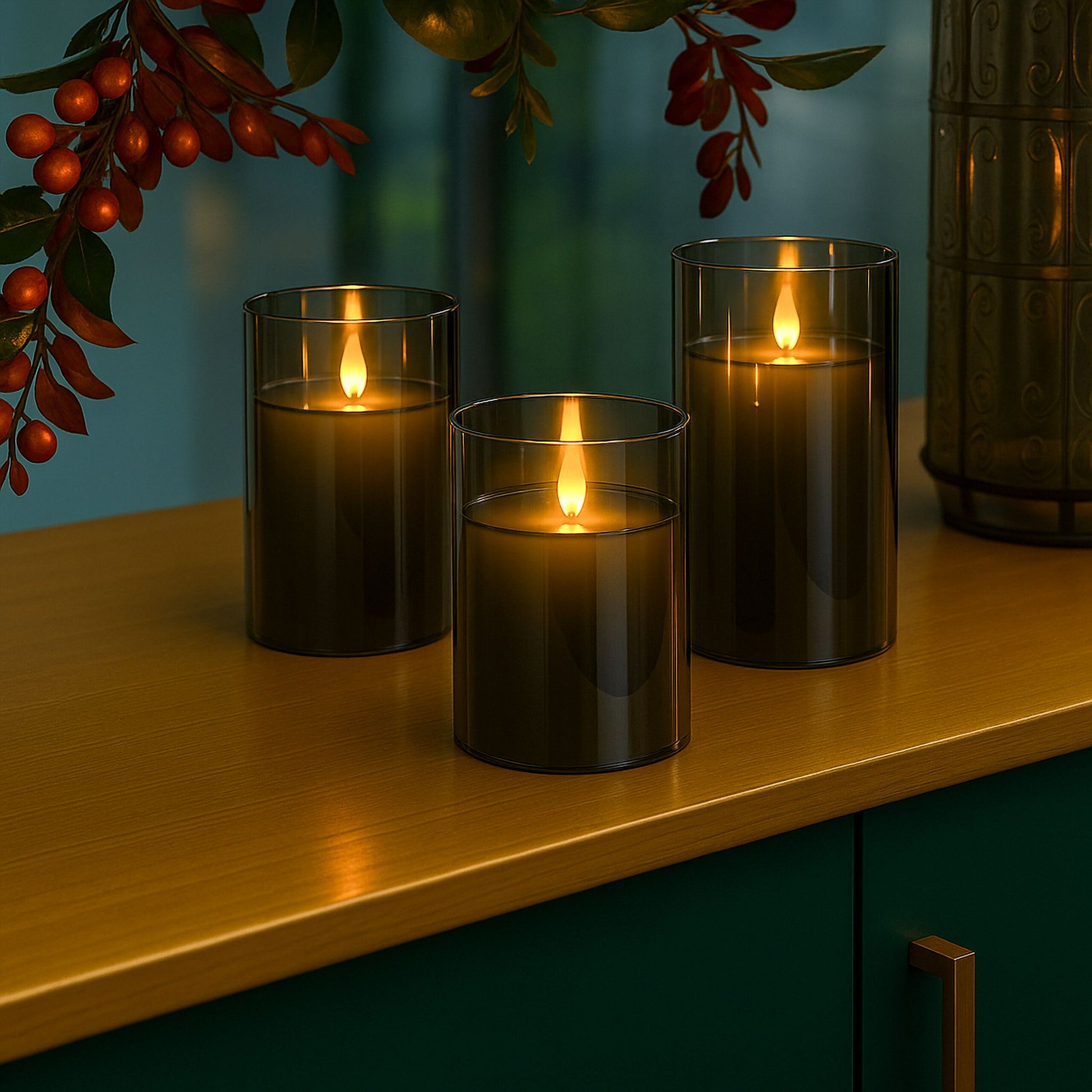 LED Kerzen Glas 3er-Set Weiss-Grau von Relaxdays