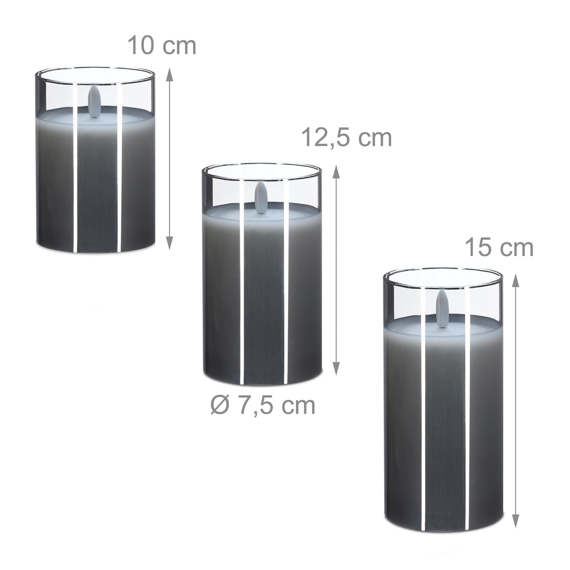 LED Kerzen Glas 3er-Set Weiss-Grau von Relaxdays