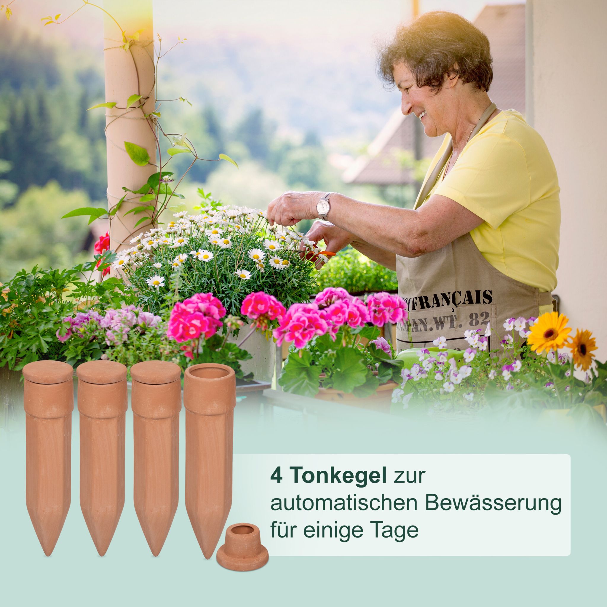 Tonkegel Bewässerung 4er Pack Hellbraun von Relaxdays