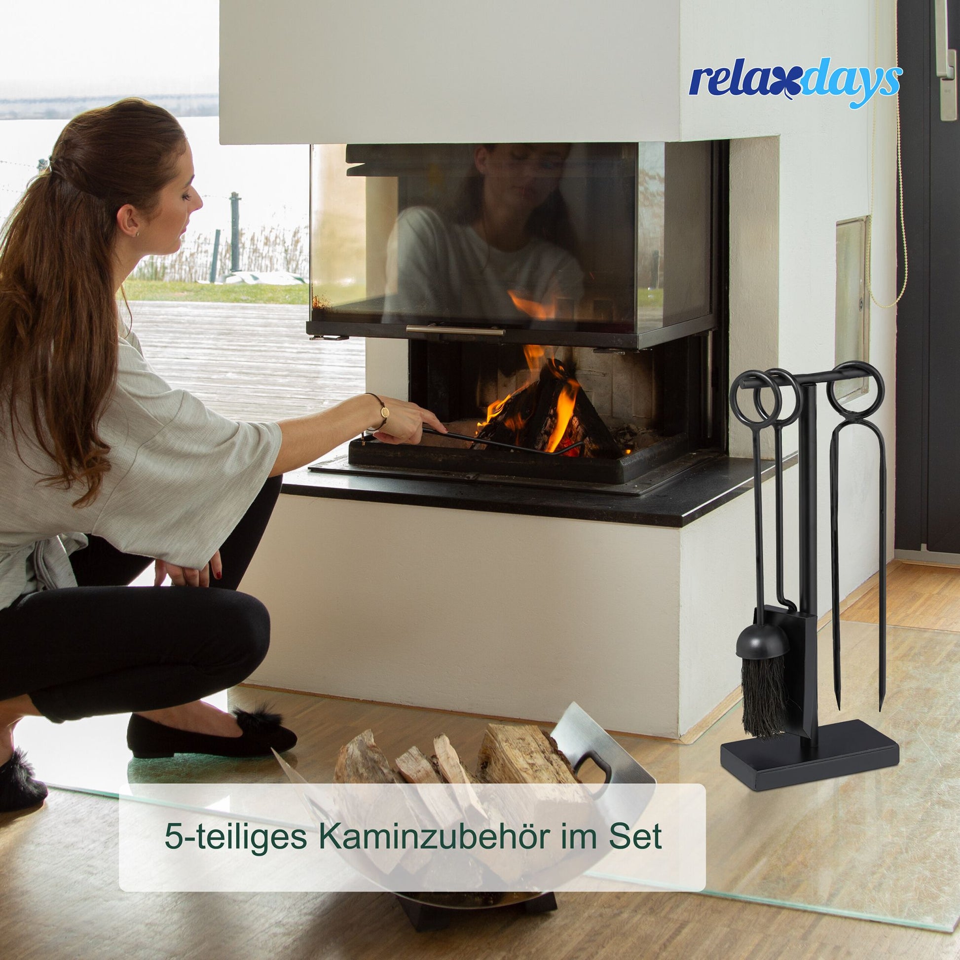 Kaminbesteck 5tlg. Schwarz von Relaxdays