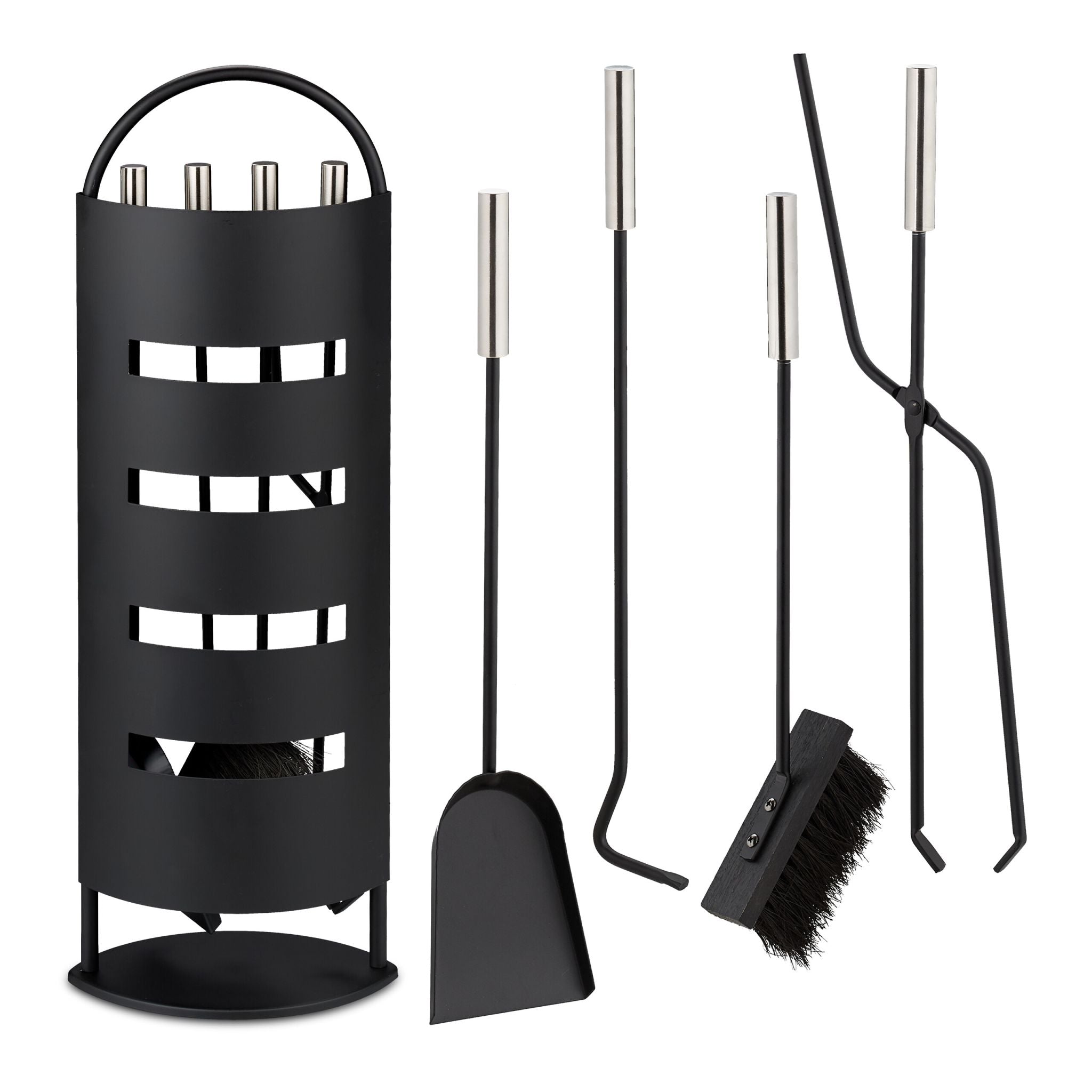 Kaminbesteck 5tlg. Schwarz-Silber von Relaxdays