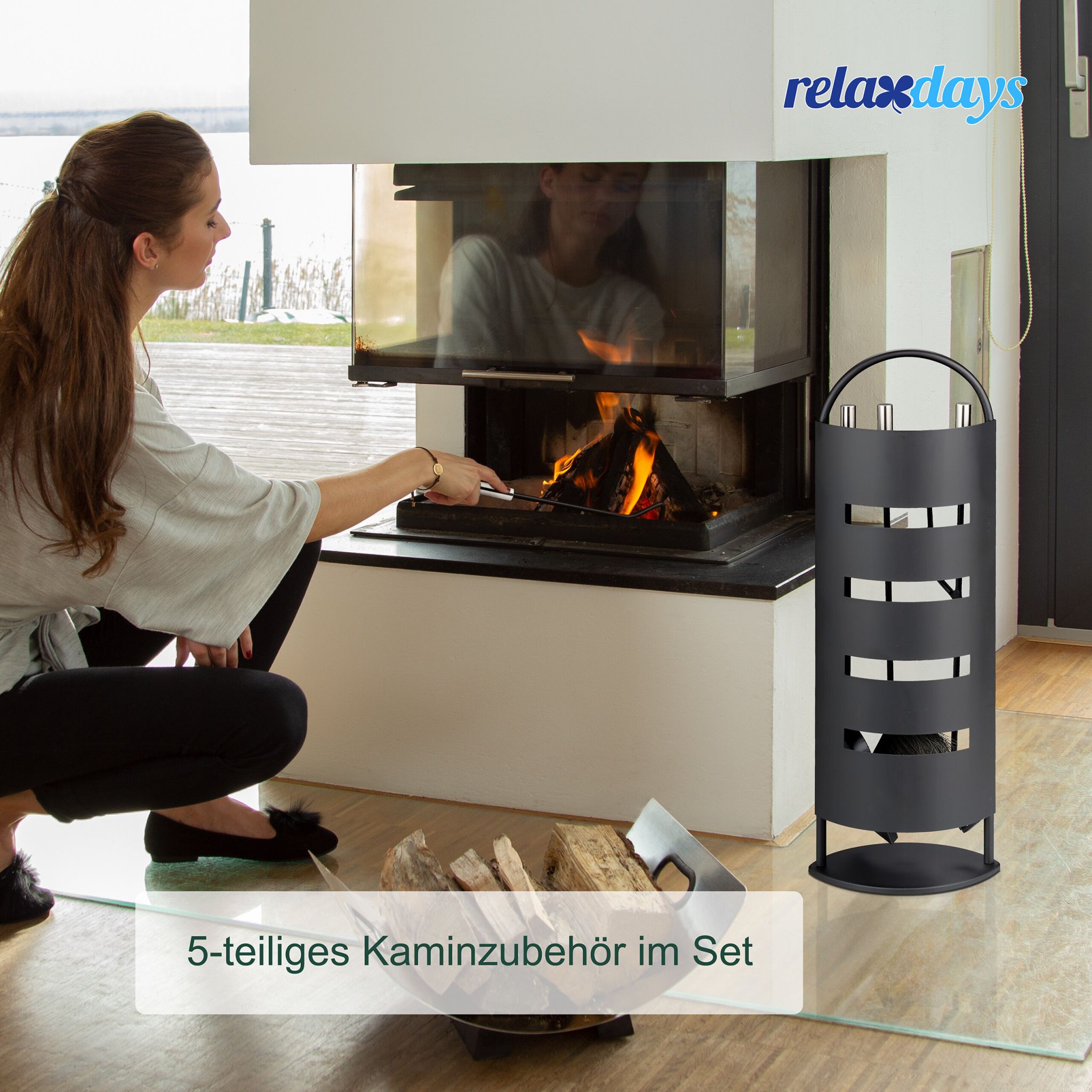 Kaminbesteck 5tlg. Schwarz-Silber von Relaxdays