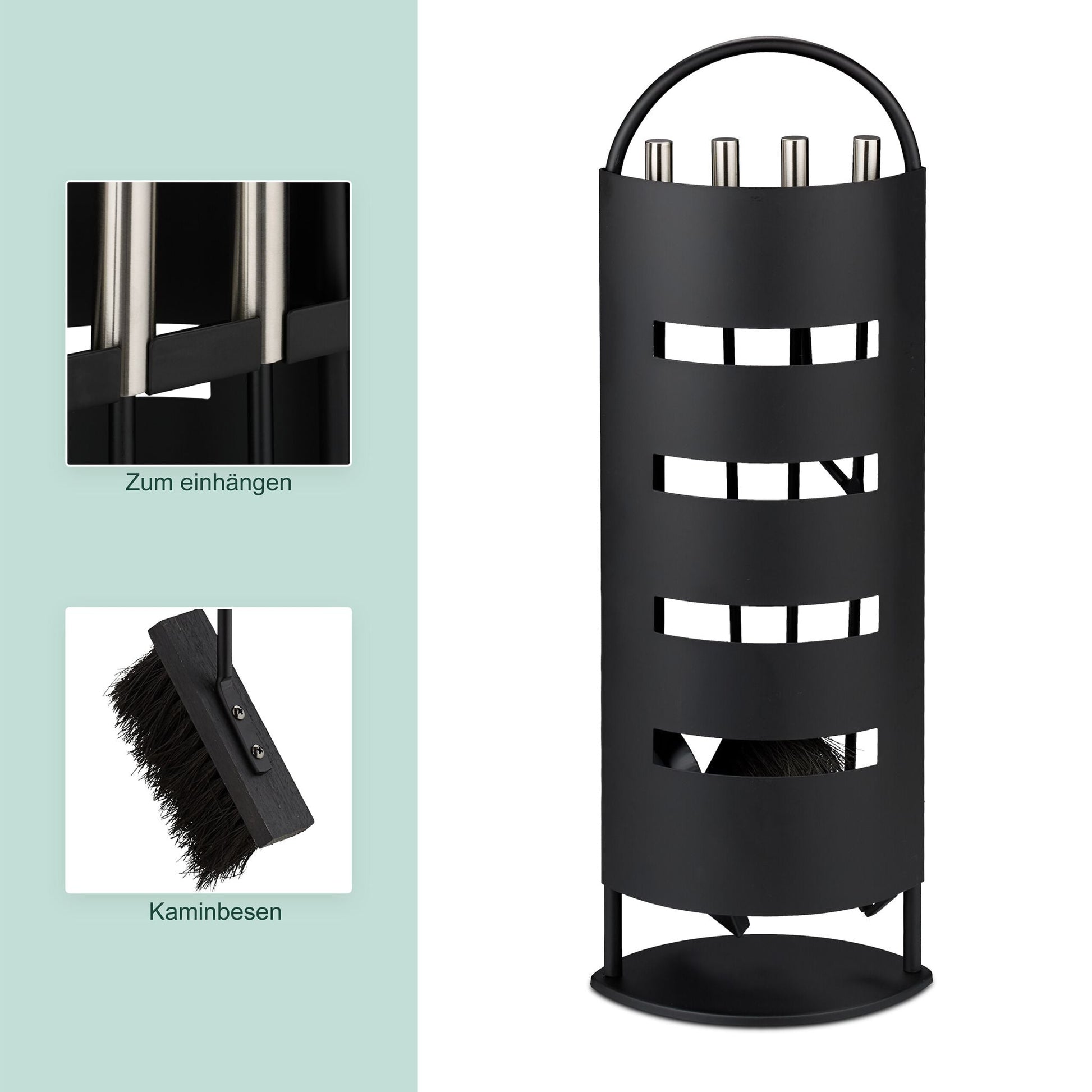 Kaminbesteck 5tlg. Schwarz-Silber von Relaxdays