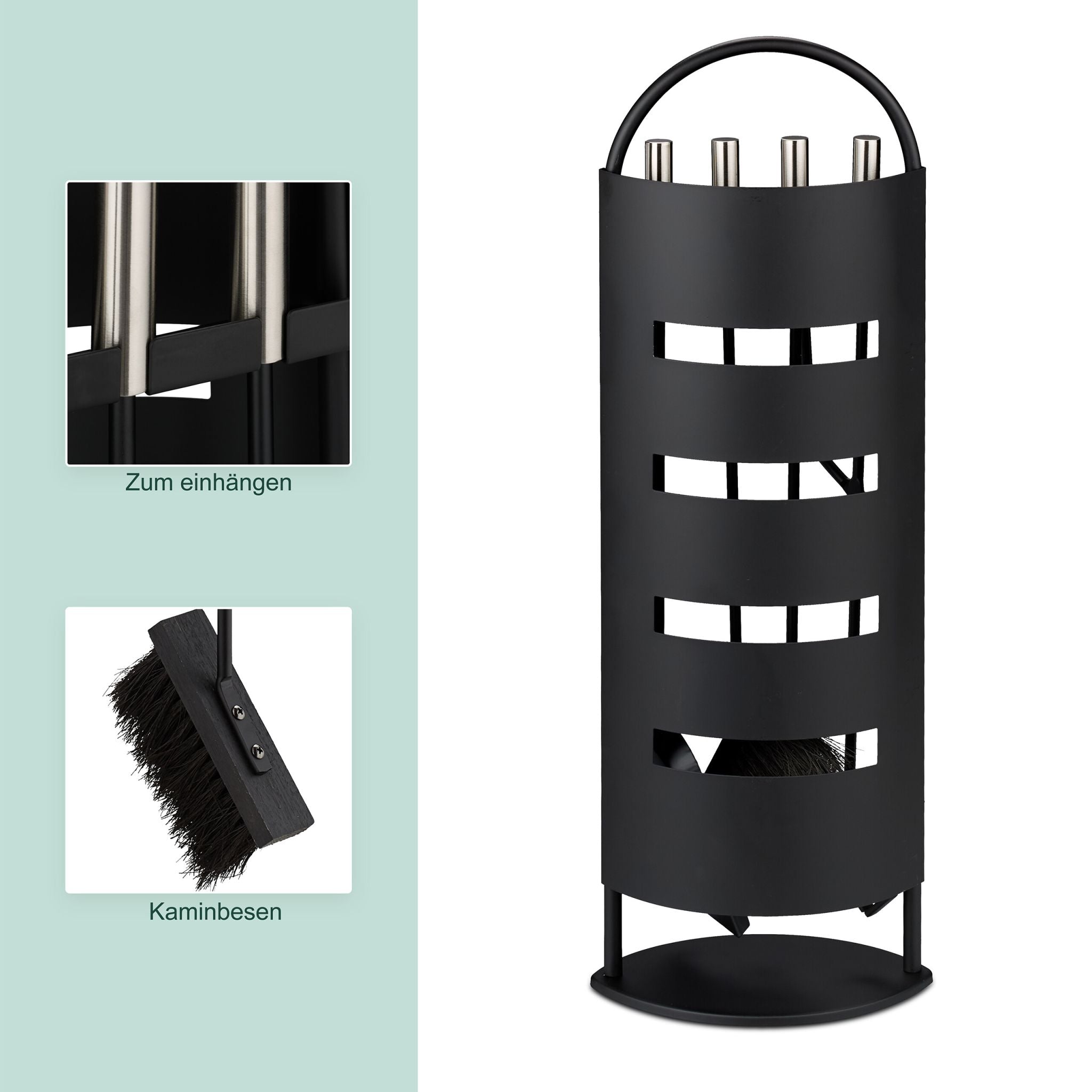 Kaminbesteck 5tlg. Schwarz-Silber von Relaxdays