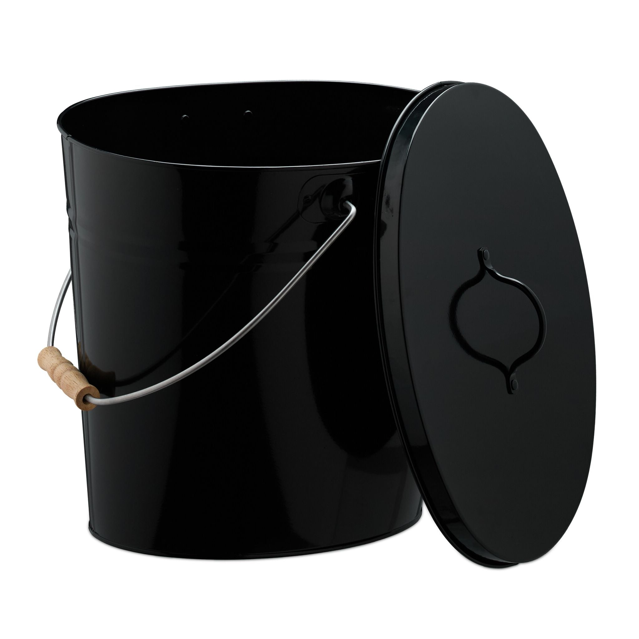 Ascheeimer mit Deckel 12L Hellbraun-Schwarz-Silber von Relaxdays