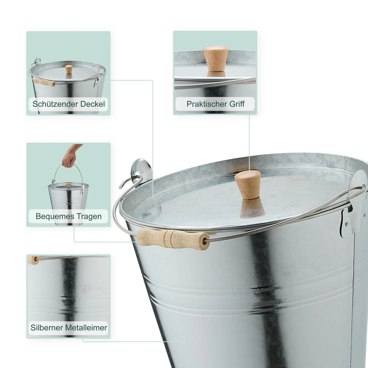 Ascheeimer mit Deckel 12,5L Hellbraun-Silber von Relaxdays