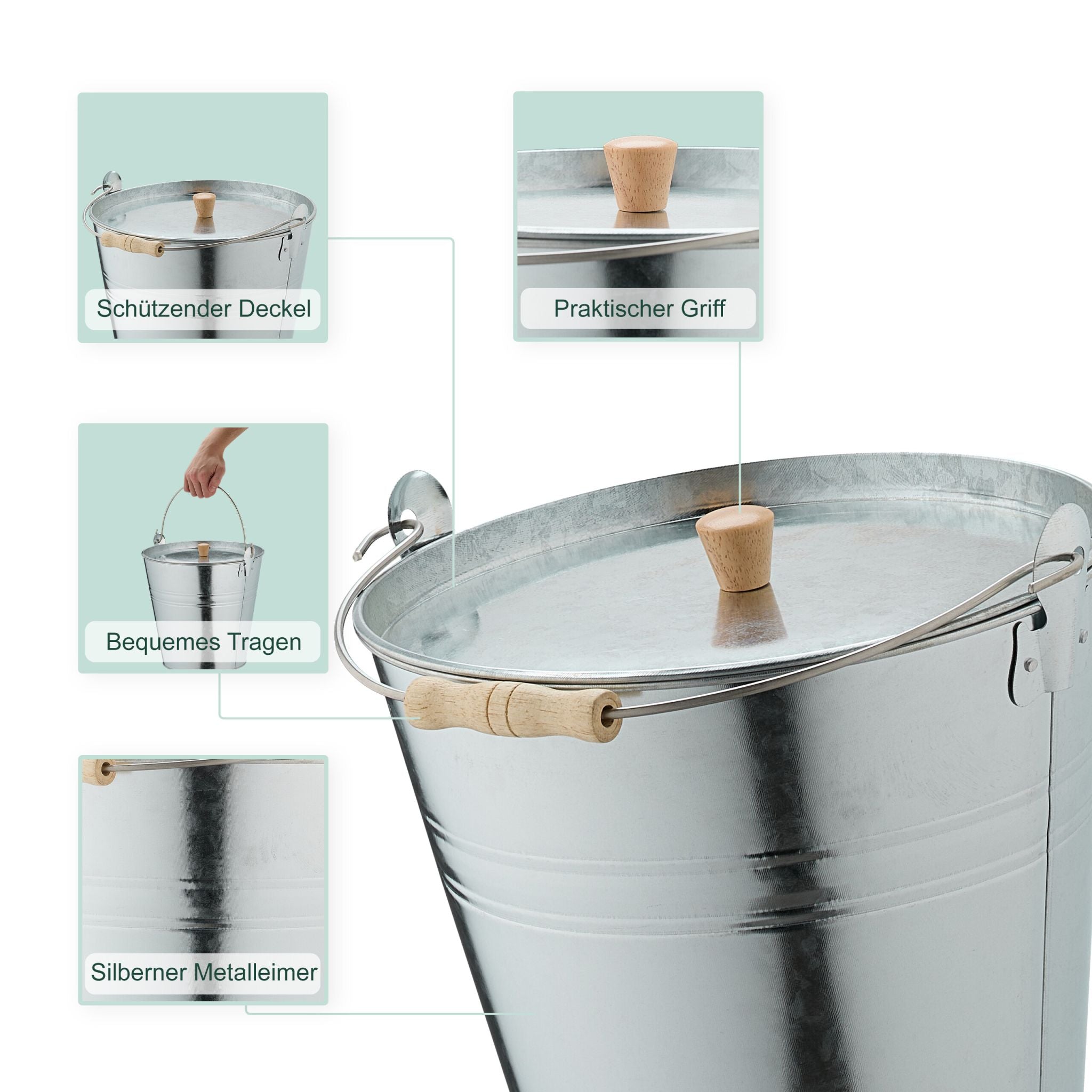 Ascheeimer mit Deckel 12,5L Hellbraun-Silber von Relaxdays